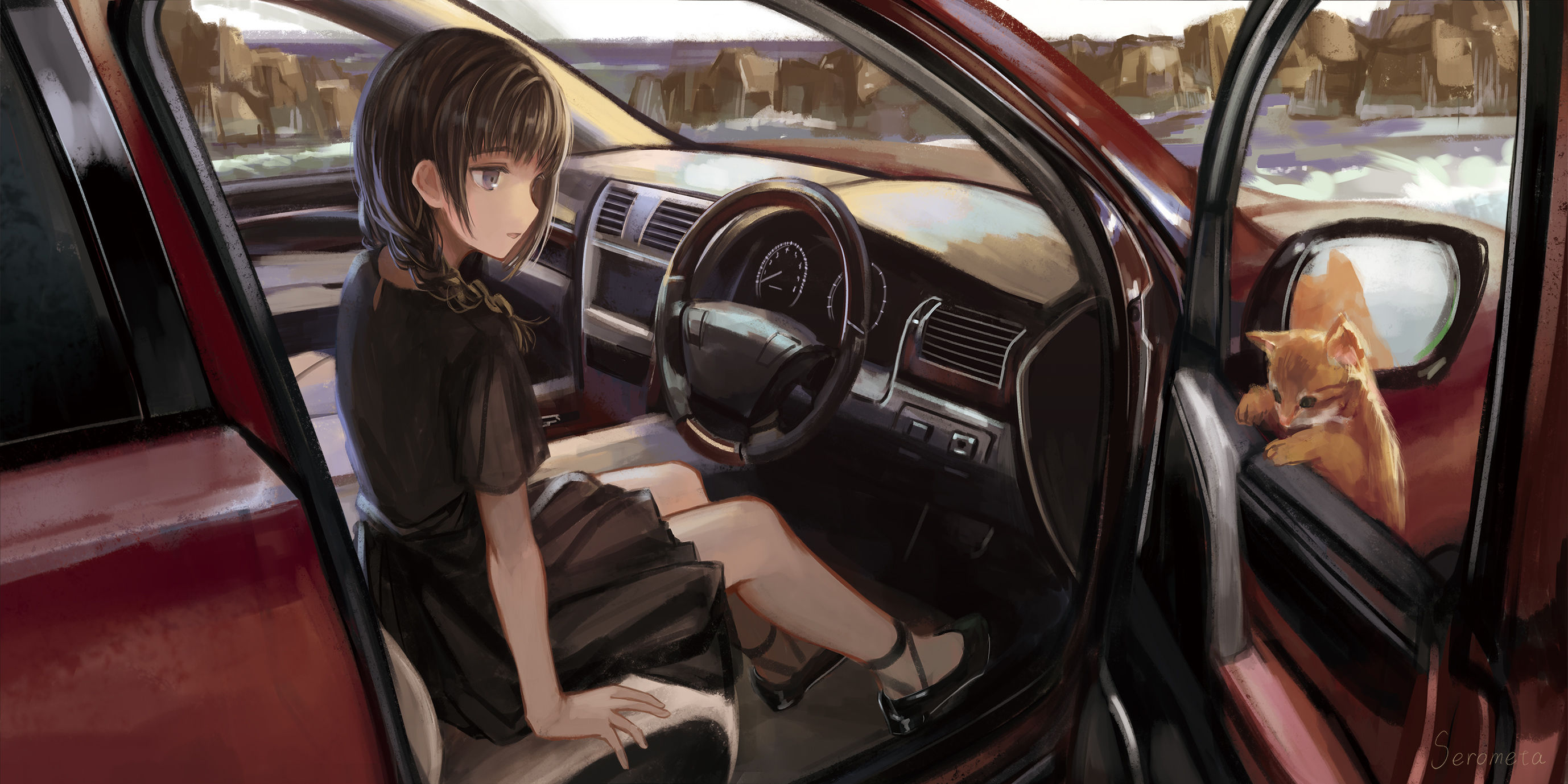 Wallpaper #46bf0 Download Girl Leaning on a Nissan Skyline Car Anime Wallpaper