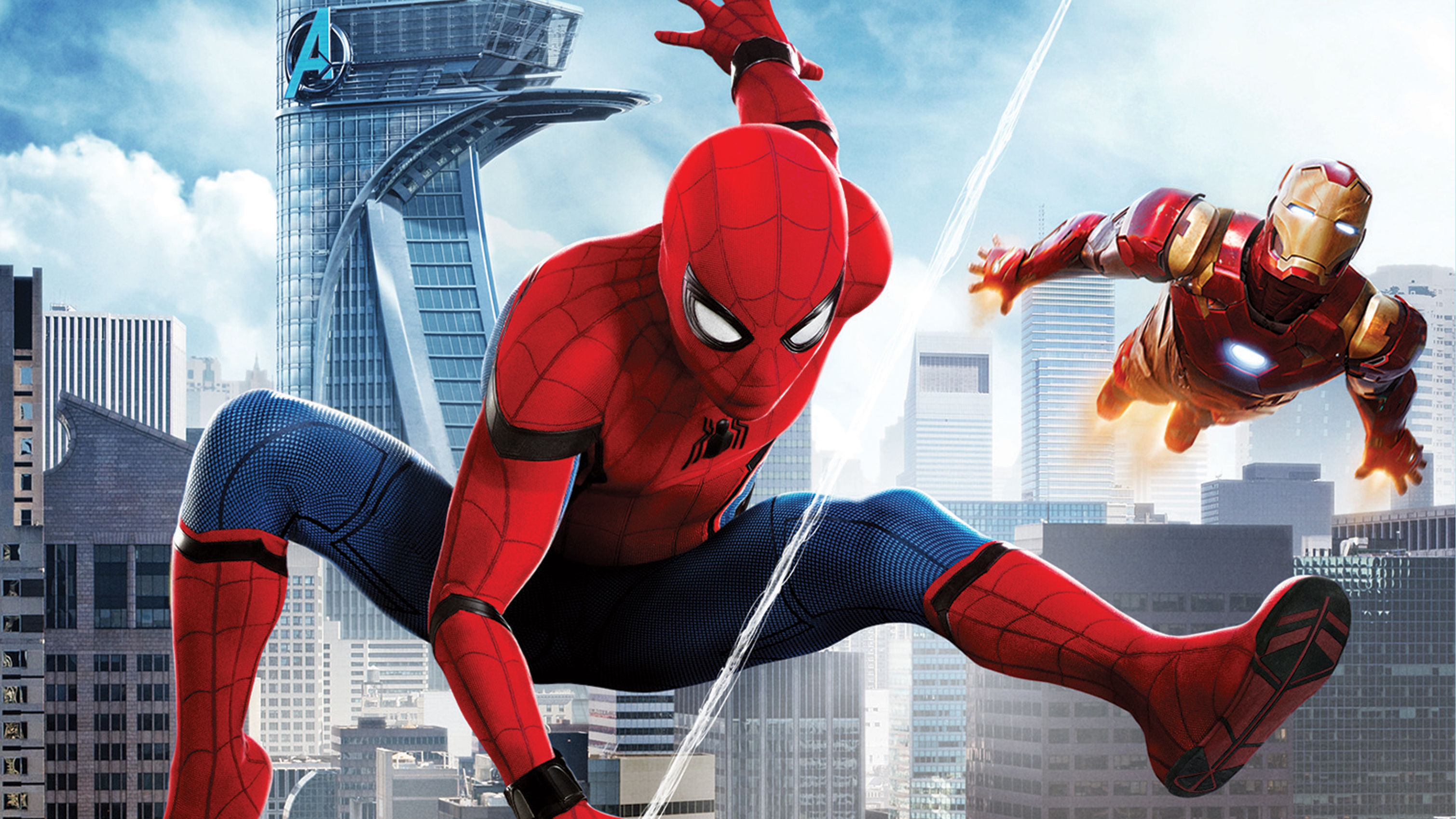Wallpaper #eEXmlo4B7YBJg1BVj6B858 Spider-Man and Iron Man Swinging Through the City