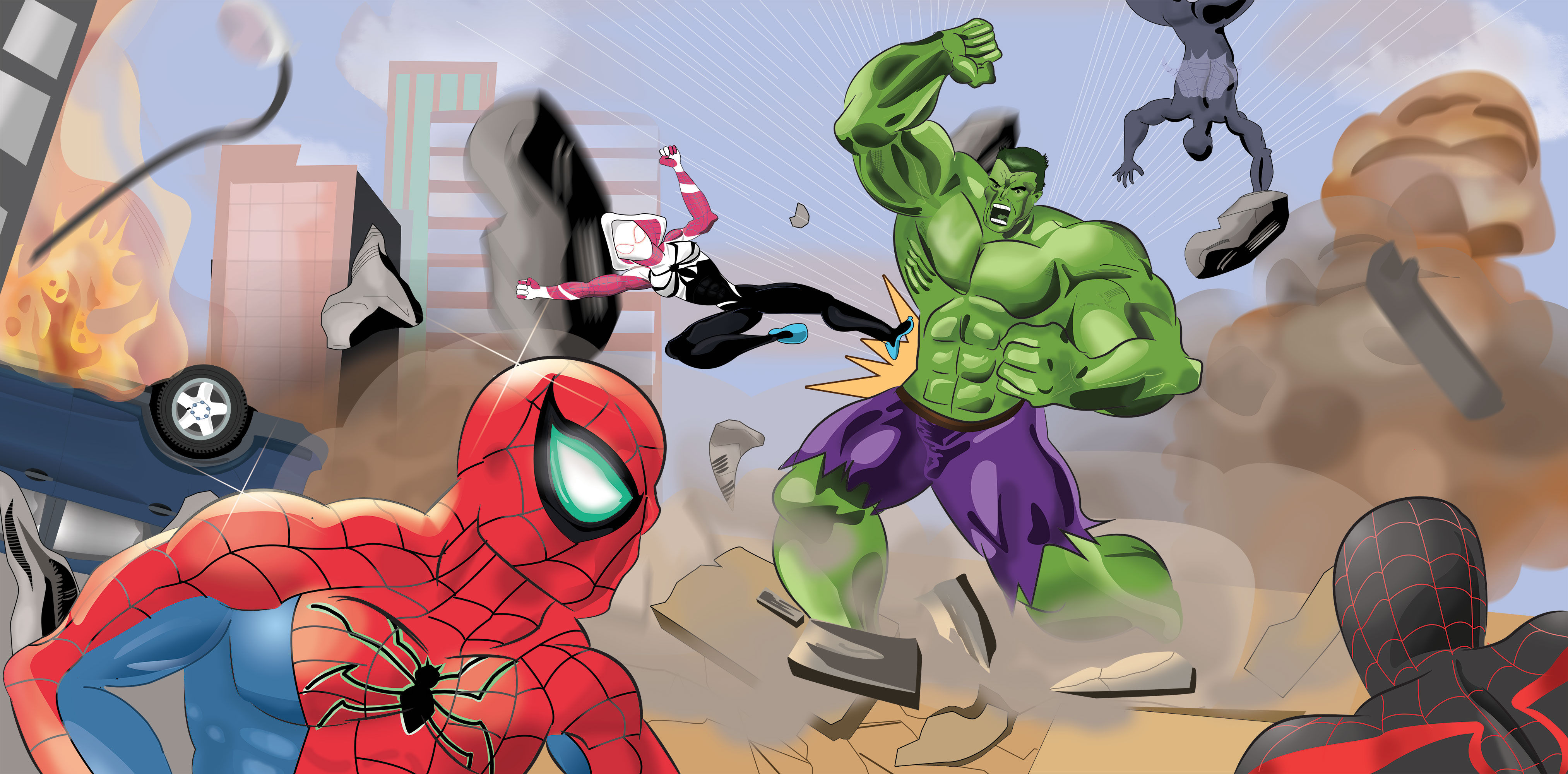 Wallpaper #lX0F9Y4Bnwiau_P6KBEk55 960x540 Spiderman and Spider Woman Team Versus the Hulk 960x540