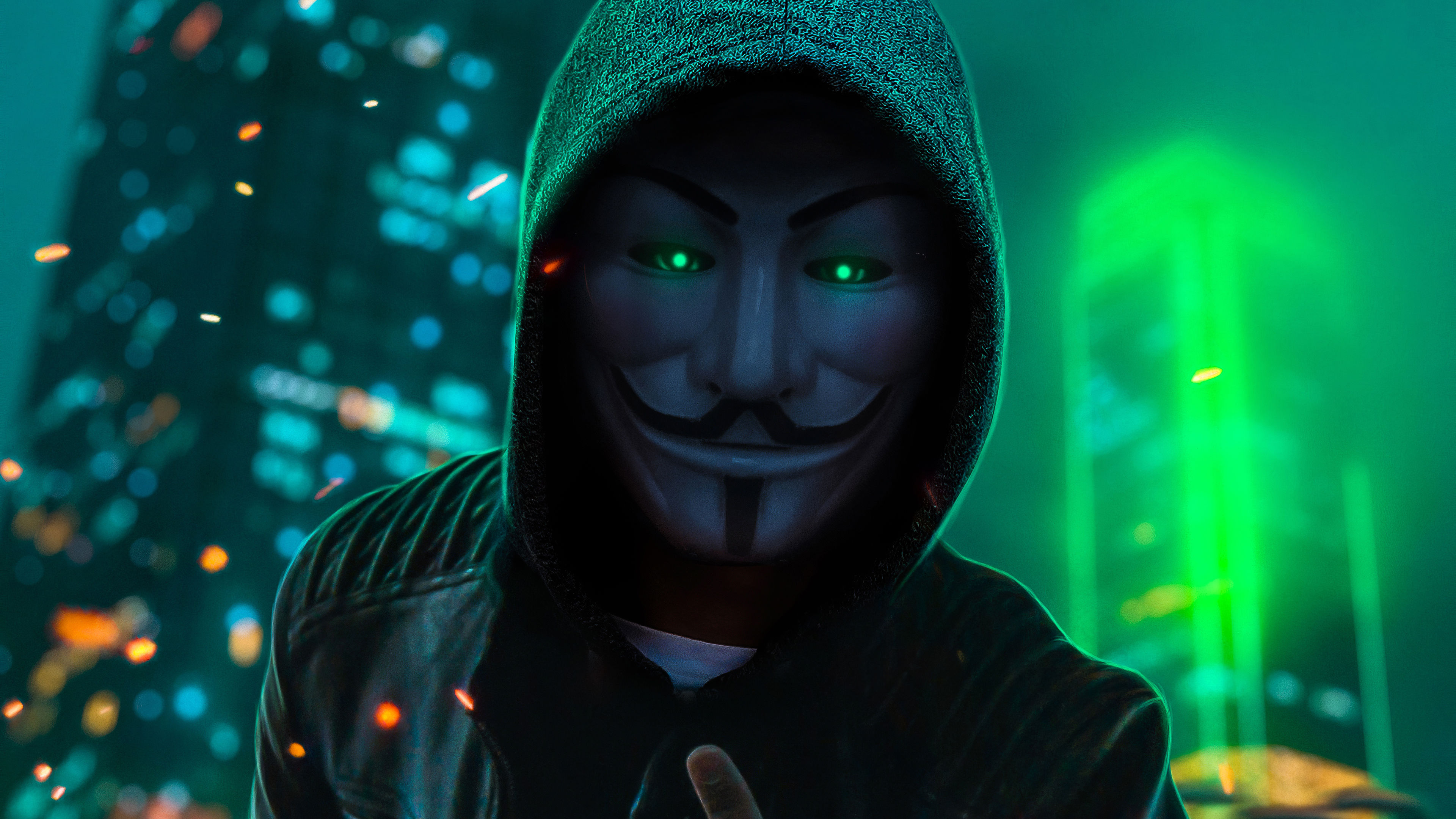 Wallpaper #2DFsNZMB5zzyi_yYVFb9158 Anonymus Guy Glowing Eyes Green Neon 4K Wallpaperhd Artist Wallpapers
