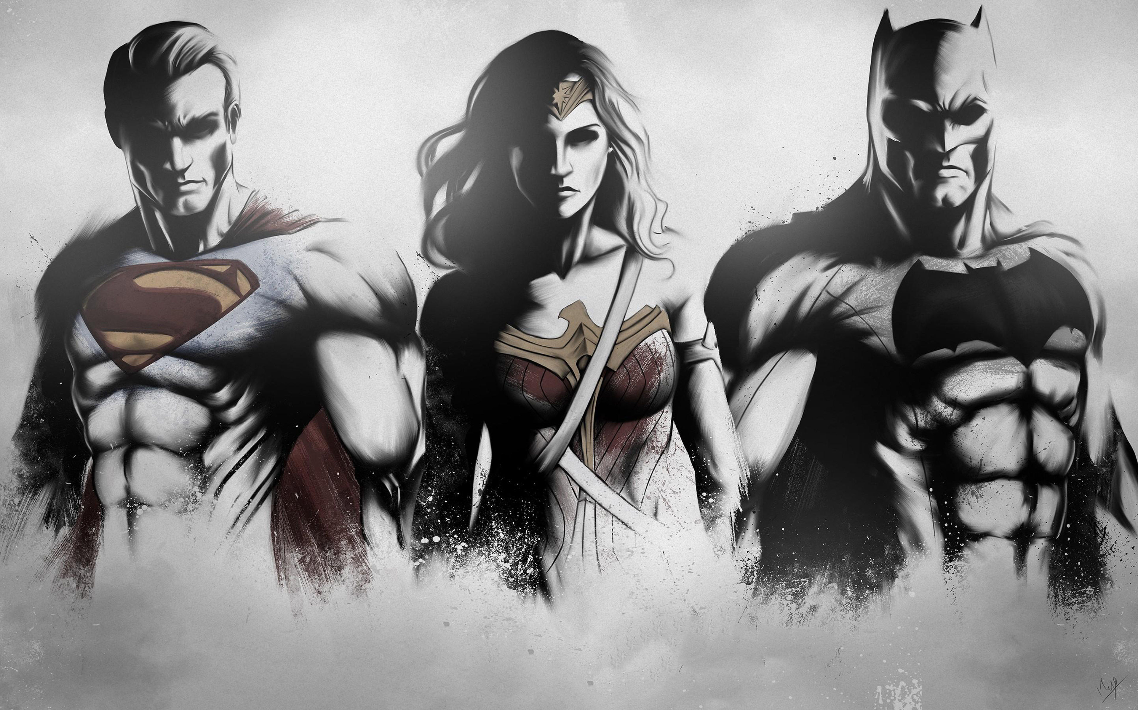 Wallpaper #dEU-ko4B7YBJg1BVnZ7M41 Superman Wonder Woman Batman Art Sketch 4K Wallpaperhd Superheroes