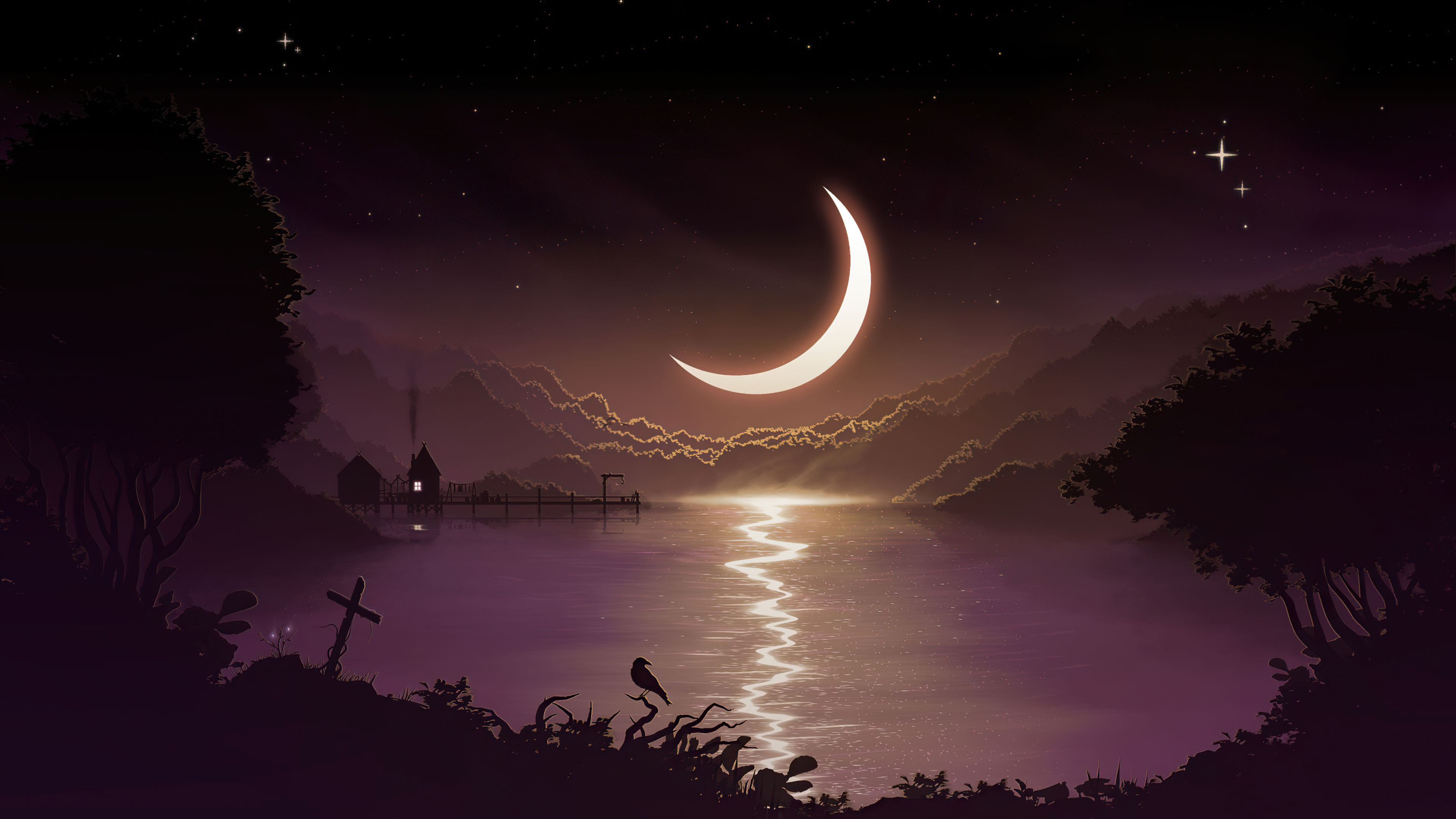 Wallpaper #NR0MLZMBlOZrFDOkDs7f4 1440x900 Crescent Moon Minimal Night 4K Wallpaper1440x900 Resolution