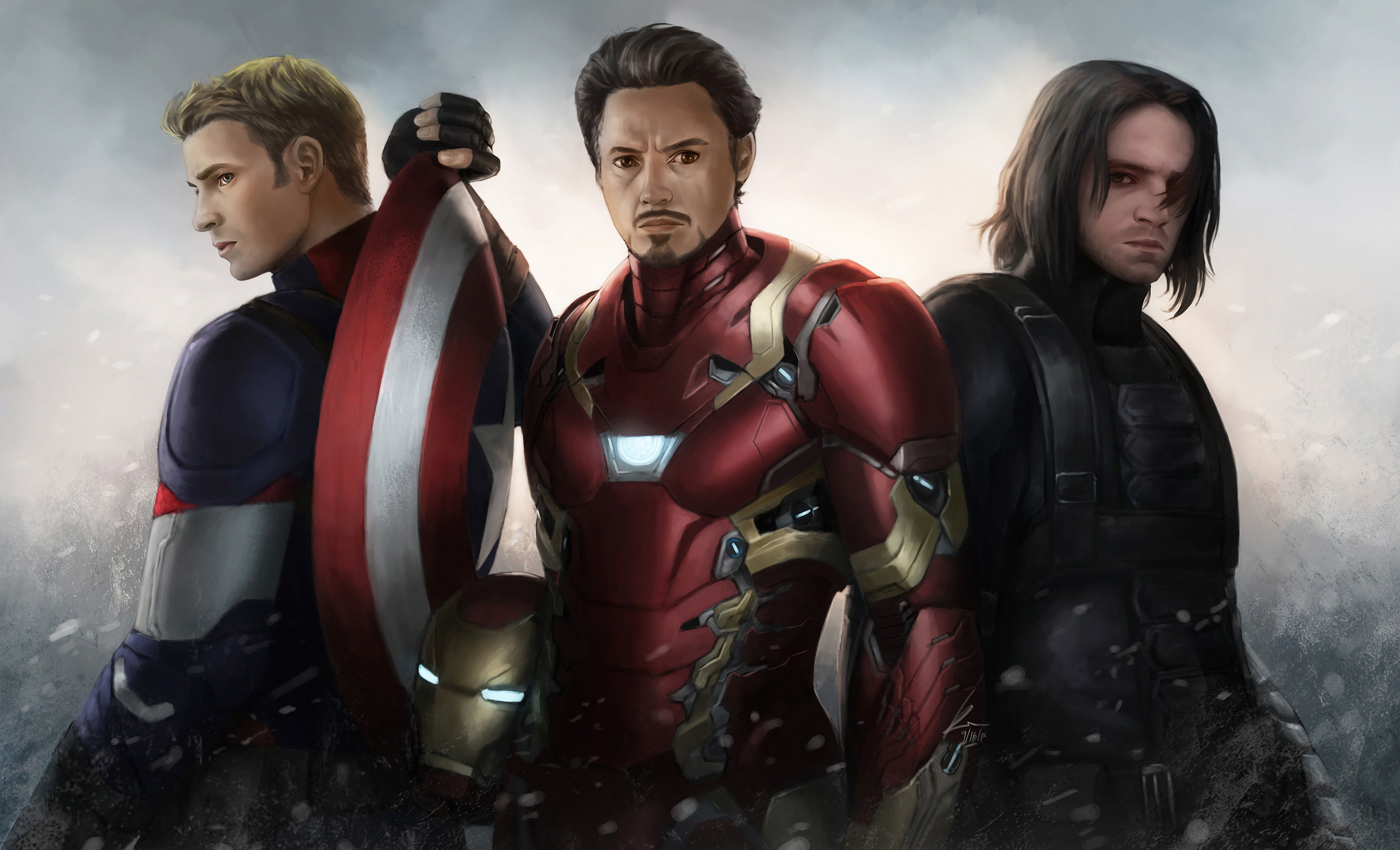 Wallpaper #JHOKgo4BFI5NbQks1hlc56 The Avengers: Captain America, Iron Man, and Bucky Barnes Standing Together