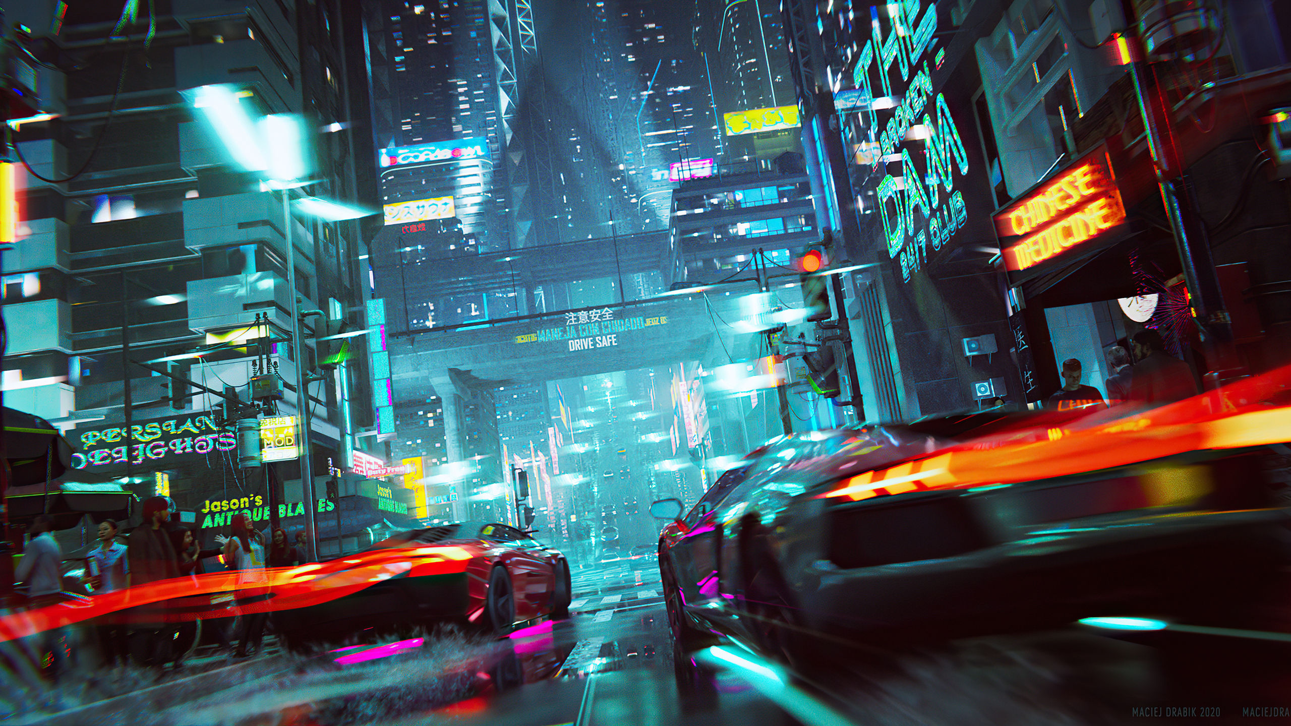 Wallpaper #90W_l44B7YBJg1BV8KBr15 2560x1440 Neon Cyberpunk City Car Racing 4K 1440p Resolution HD 4K