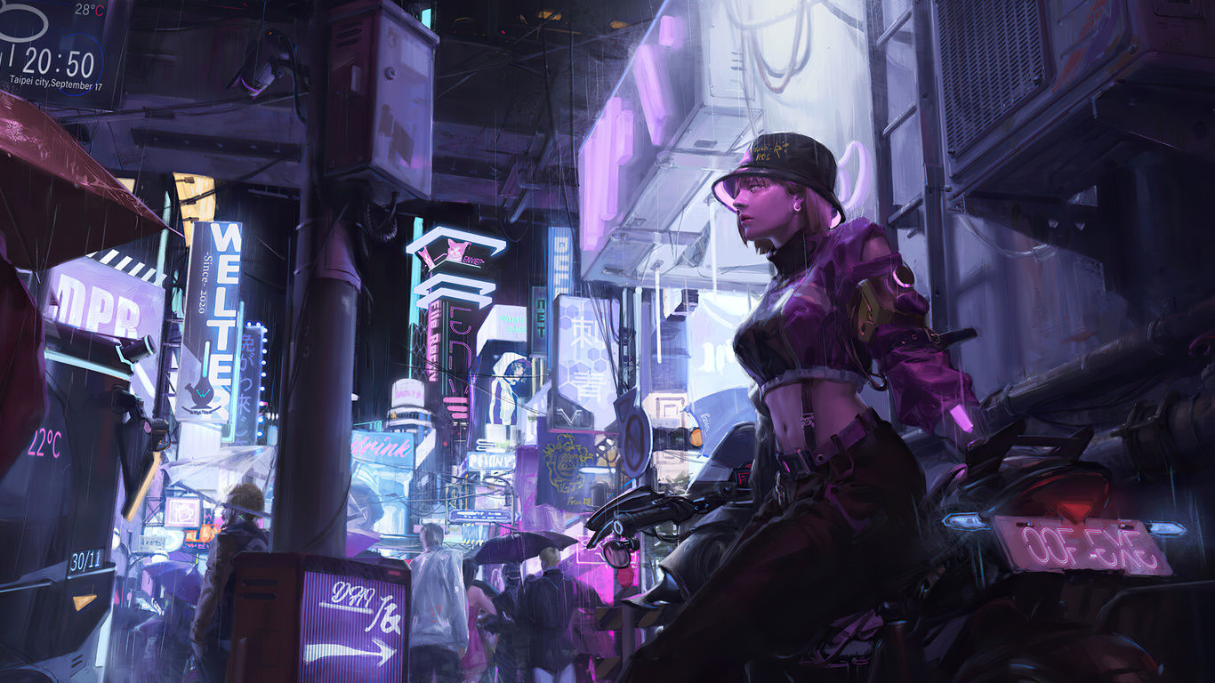 Wallpaper #KgPvZZMBpyOg8YnE5Non359 1366x768 Cyber Girl in Cyber City 4K Laptop HD Hd 4K Wallpapersimages