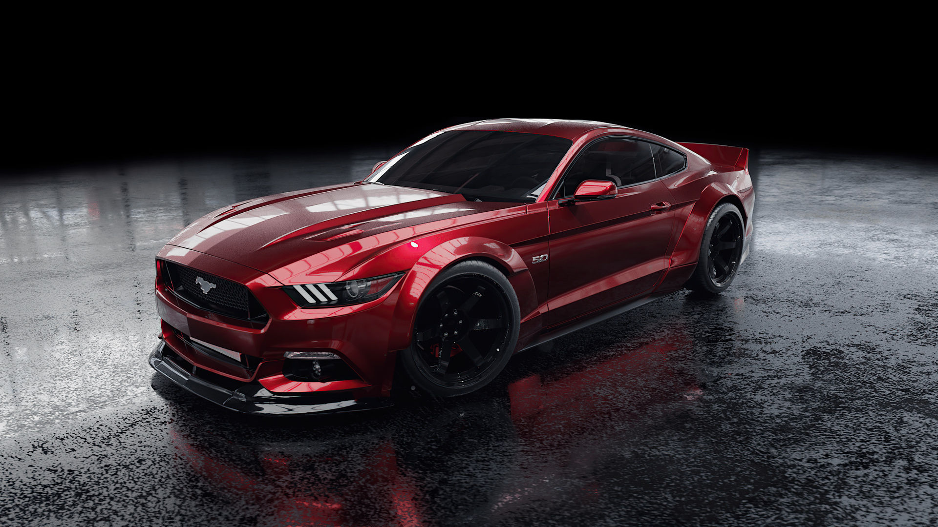 Wallpaper #PHOxgo4BFI5NbQkshBnJ39 Red Ford Mustang with Black Rims in a Dark Studio