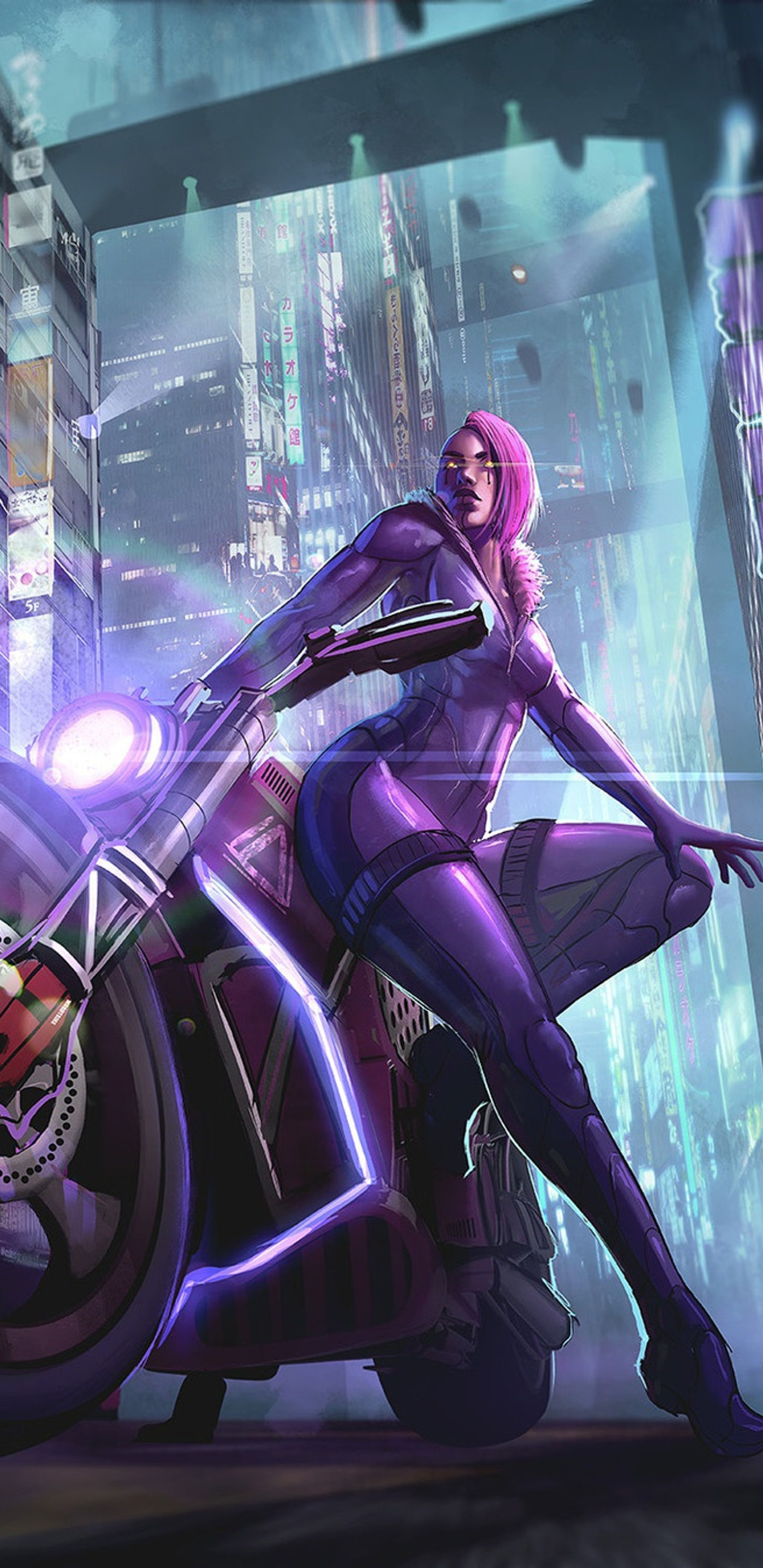 Wallpaper #WkD9LpMBJhL2WPbal7s-66 1440x2960 Biker Girl Science Fiction Futuristic City Samsung Galaxy