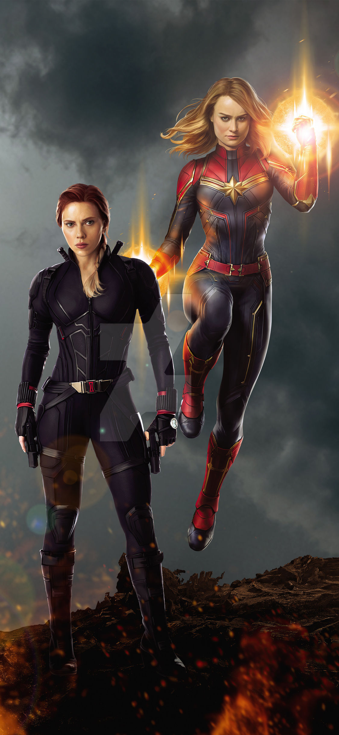 Wallpaper #1nQow44B_8f4nGFa5m_u16 1125x2436 Captain Marvel and Black Widow iPhone Xsiphone 10iphone X