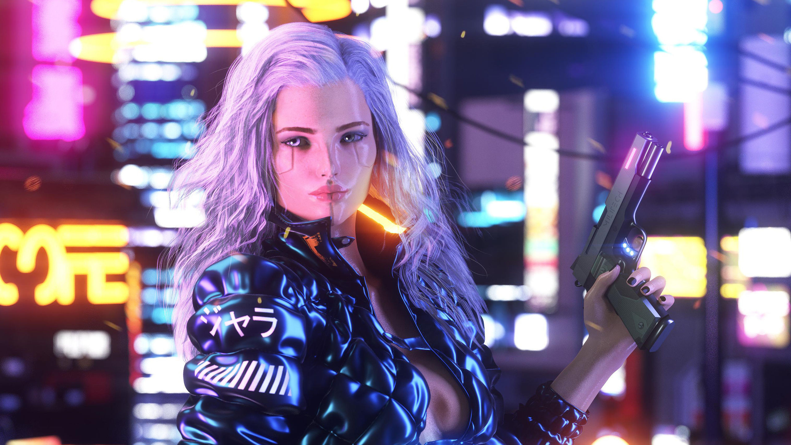 Wallpaper #Qmc2_5IBSpphPi3-FaJe204 2560x1440 Cyberpunk Girl with Gun Artwork 1440p Resolution HD 4K