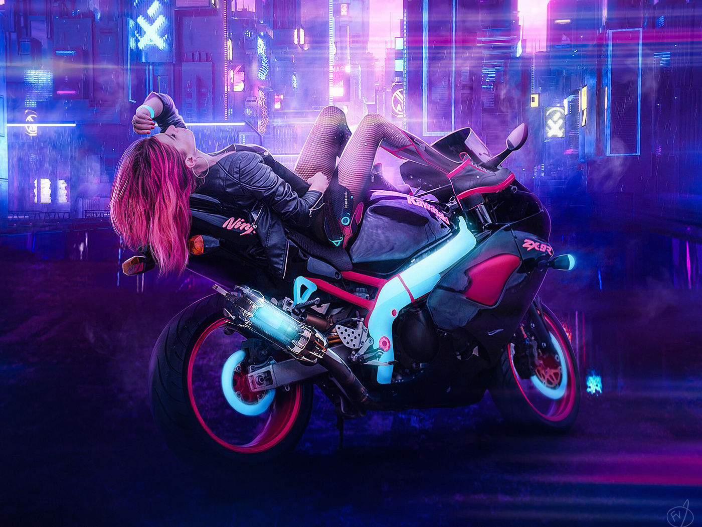 Wallpaper #eUWjj44B7YBJg1BVPp1433 1400x1050 Cyberpunk Girl on Bike Wallpaper1400x1050 Resolution HD 4K