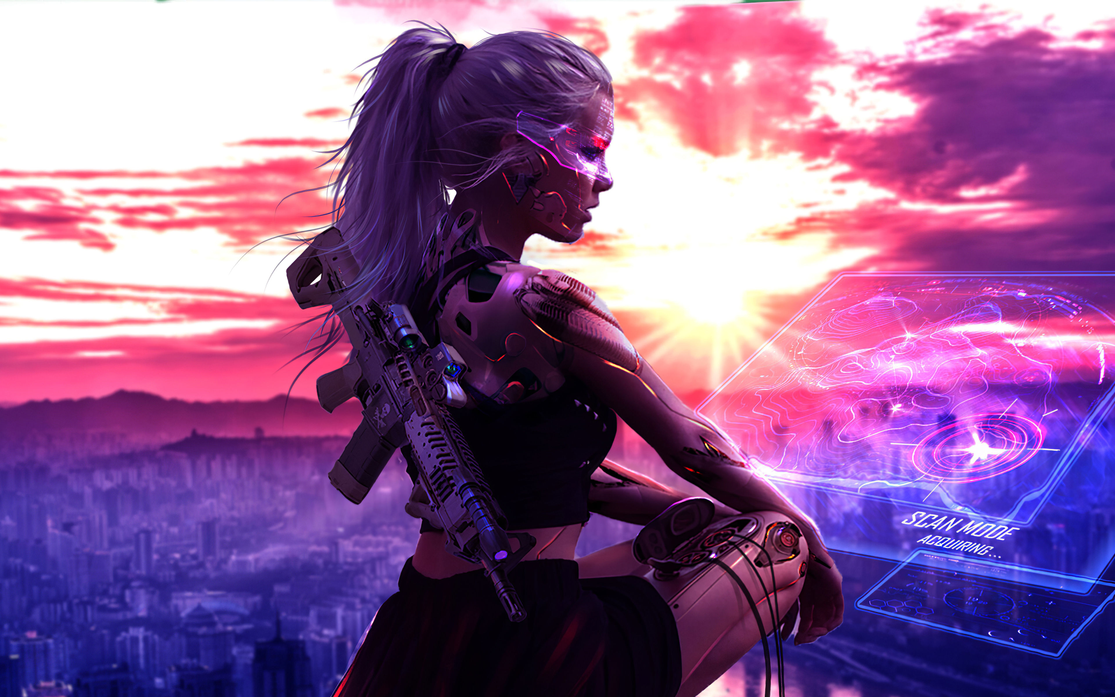 Wallpaper #SLhR2ZIBJvJKYCmEiexE7 3840x2400 Cyberpunk Girl with Gun 4K Artwork 4K HD 4K Wallpapers
