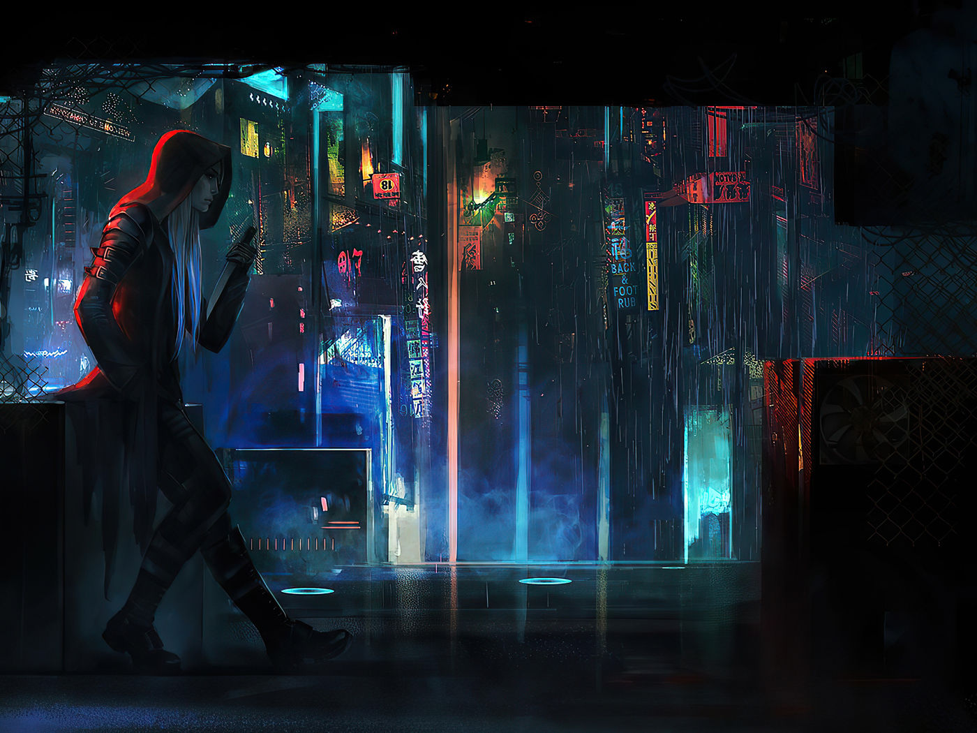 Wallpaper #pXQkw44B_8f4nGFaO2-l32 1400x1050 Cyberpunk Rain Town Man Standing Wallpaper1400x1050