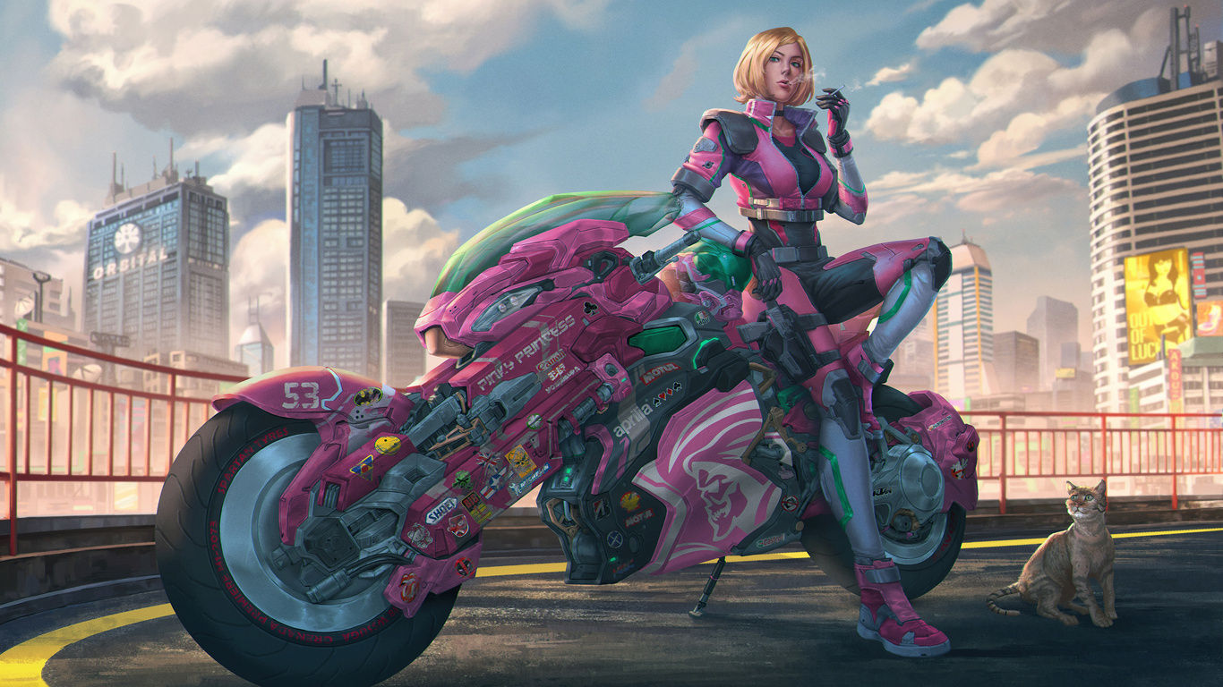 Wallpaper #WkD9LpMBJhL2WPbal7s-110 1366x768 Manga Punk Scifi Anime Motorcycle Girl Laptop HD Hd 4K