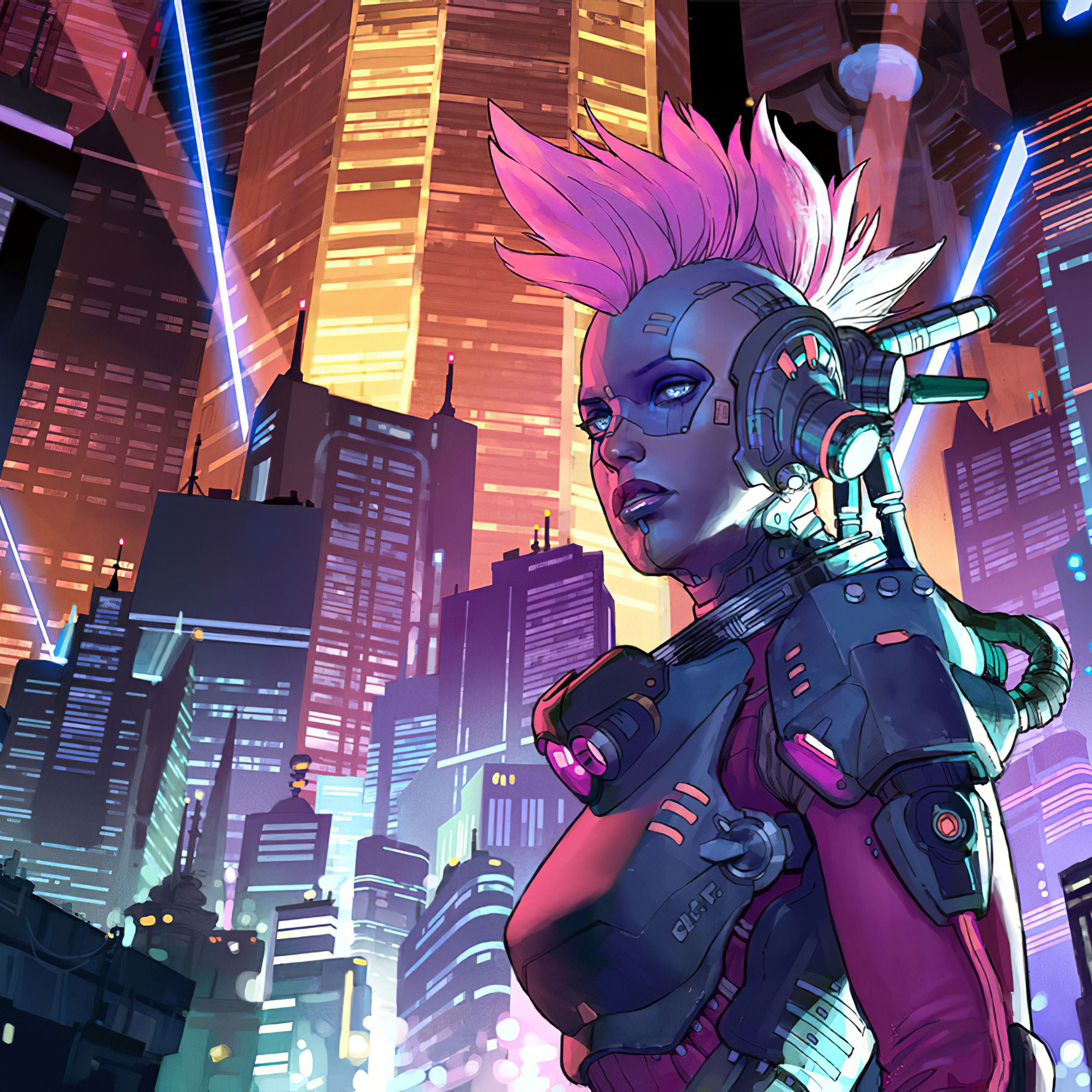 Wallpaper #oUWqlI4B7YBJg1BVAZ8G10 2932x2932 Cyberpunk Pink Hair Girl 4K iPad Pro Retina Display HD 4K