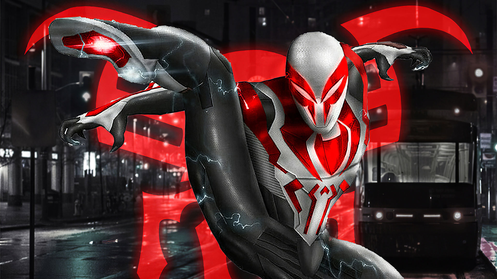 Wallpaper #egCn244BSdW8dNourwqv40 1920x1080 Spiderman 2099 White Neon Laptop Full HD 1080p HD 4K