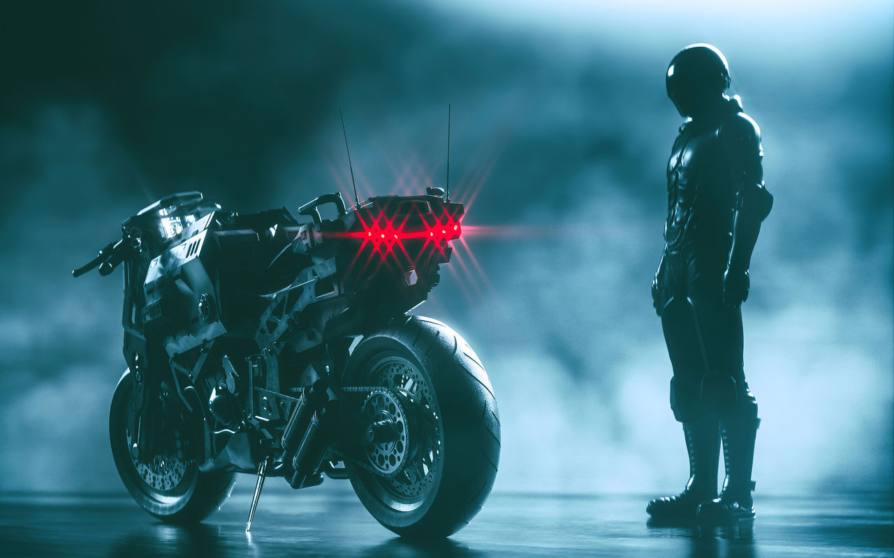 Wallpaper #eUWjj44B7YBJg1BVPp1453 1280x800 Cyberpunk Bike with Man 4K 720p HD 4K Wallpapers Images