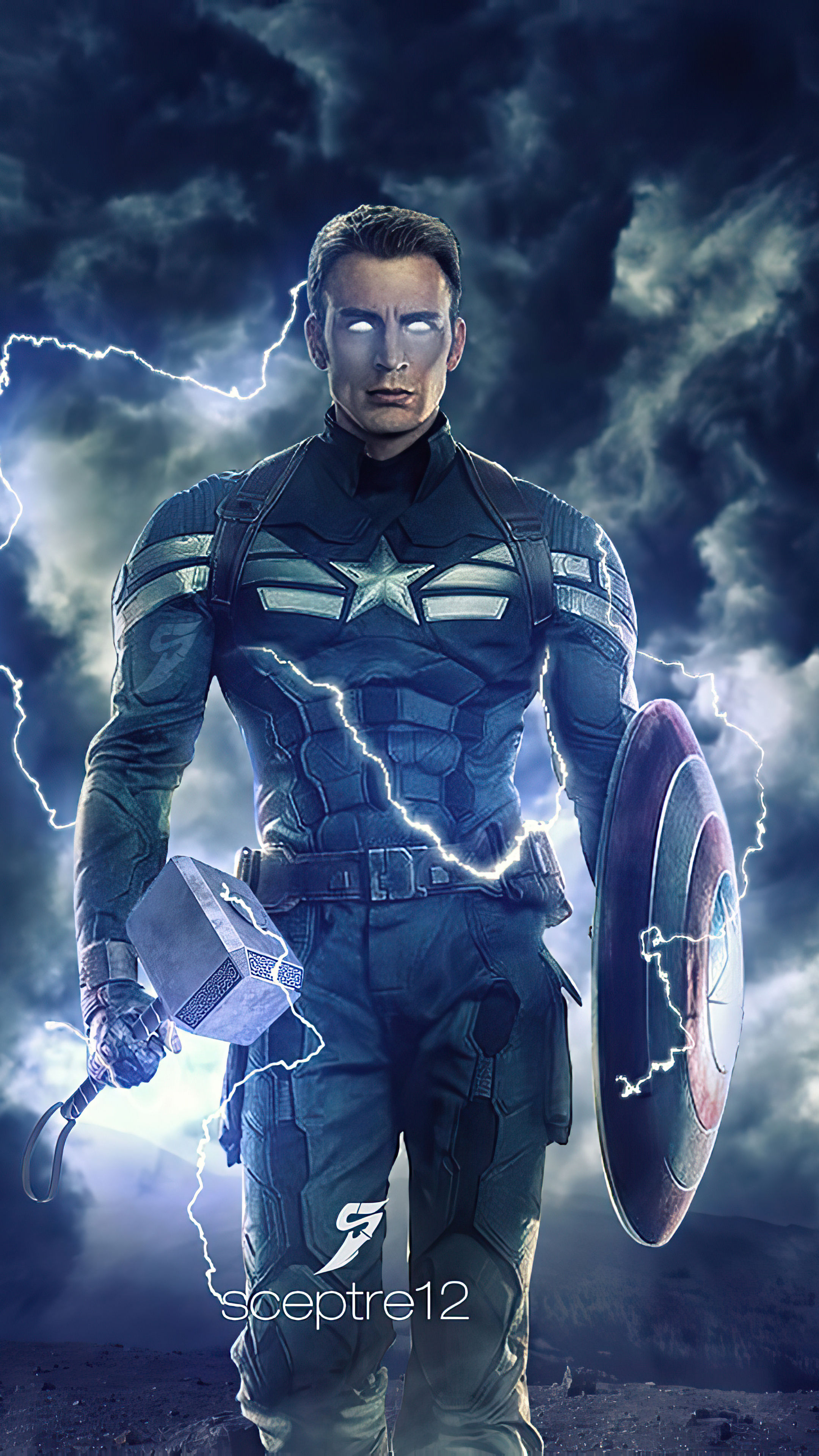 Wallpaper #B70BF Captain America Surrounded by Lightning from Thors Hammer