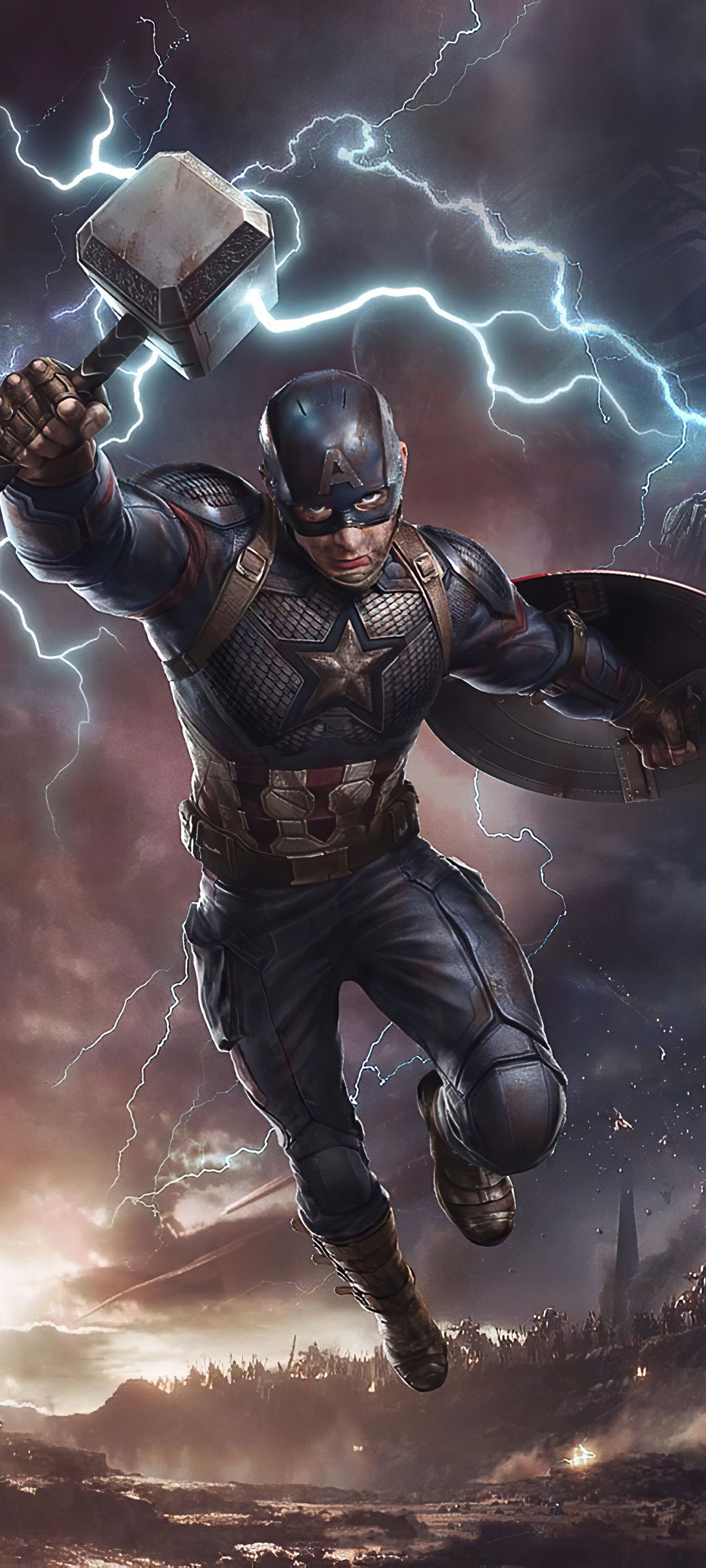 Wallpaper #WUVPno4B7YBJg1BVGKIS40 Captain America Wielding Thor's Hammer in an Epic Battle