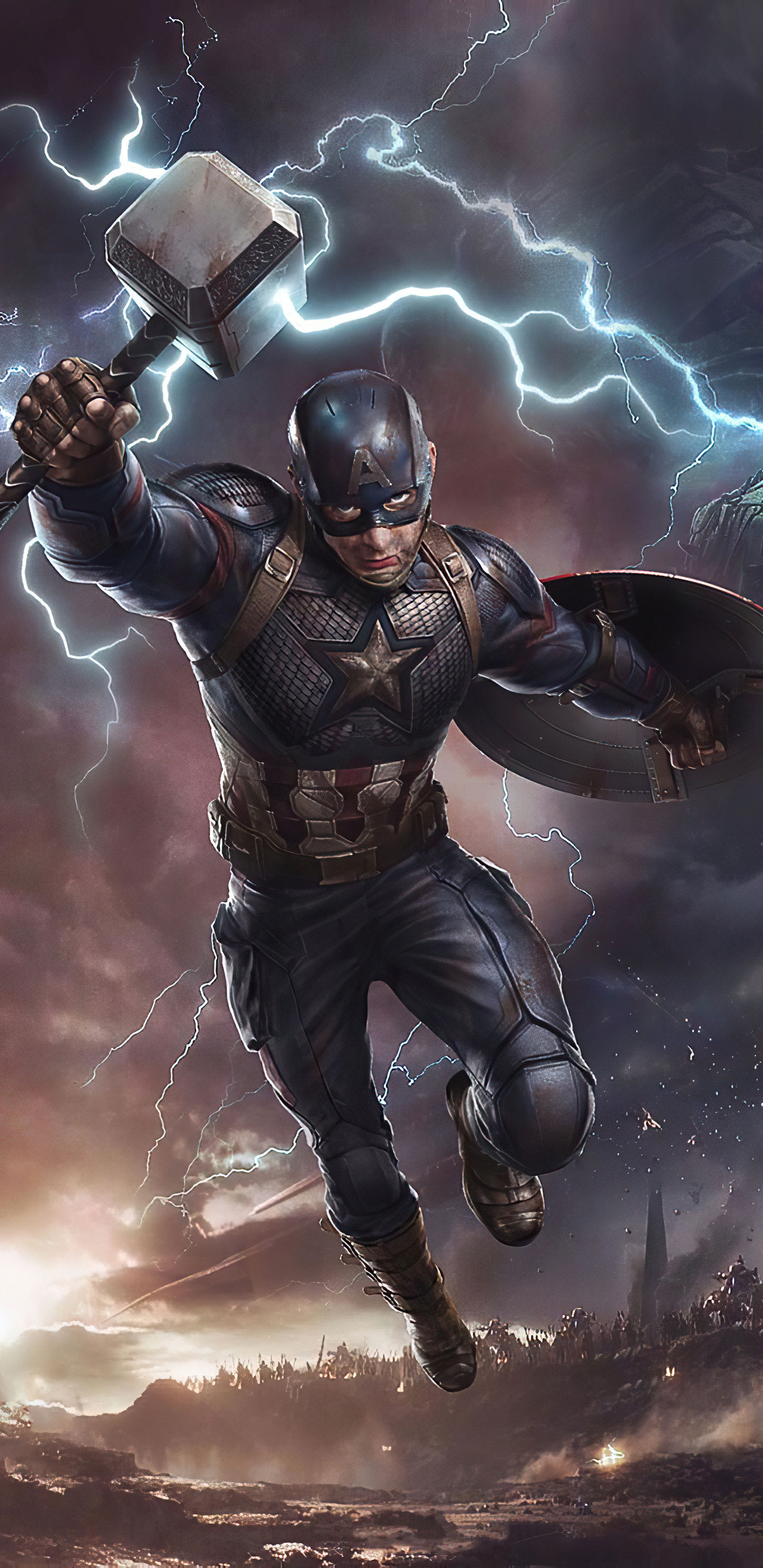 Wallpaper #WUVPno4B7YBJg1BVGKIS3 Captain America Wielding Thor's Hammer in the Midst of a Lightning Storm