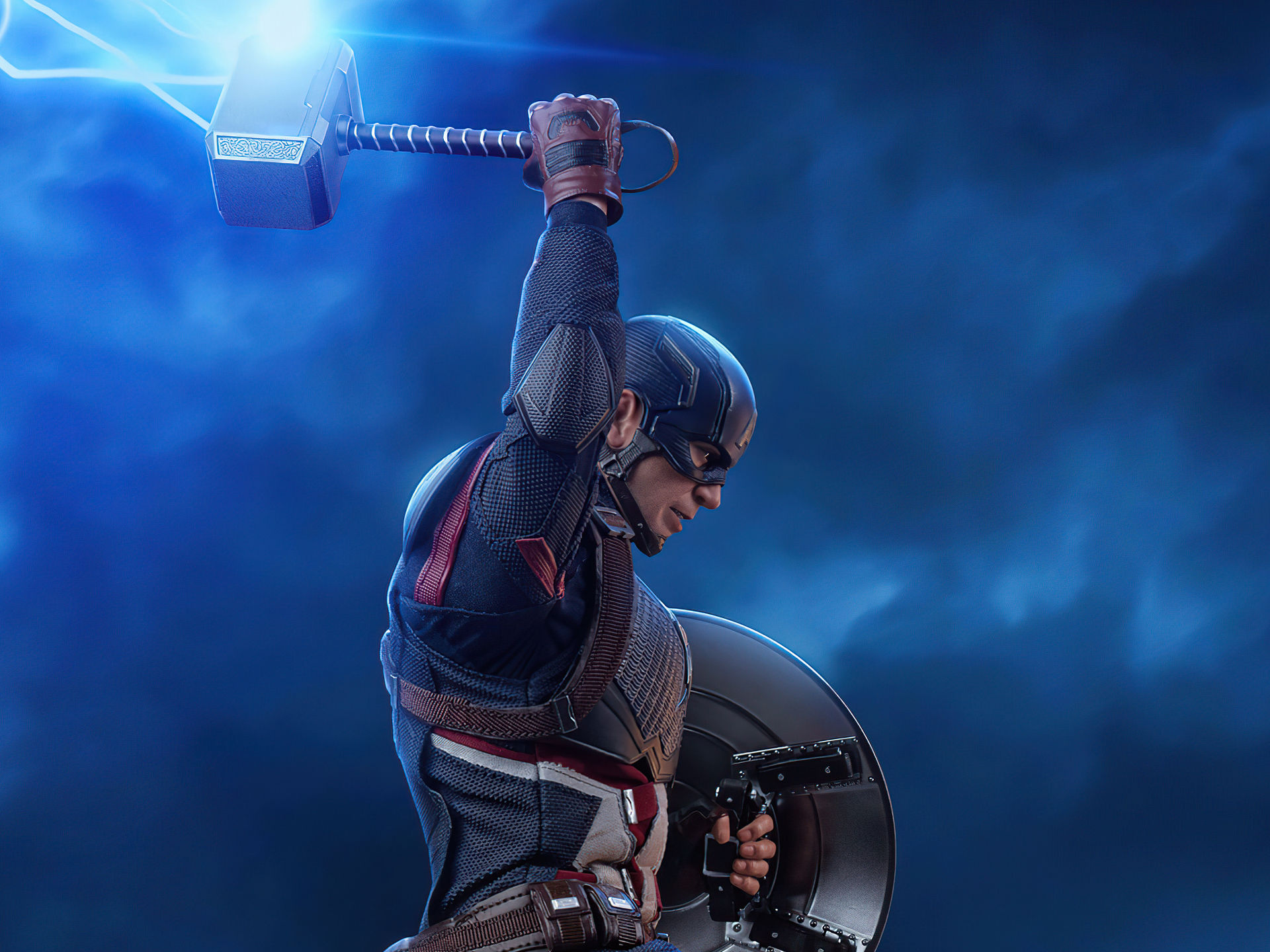 Wallpaper #B70BF Captain America Surrounded by Lightning from Thors Hammer