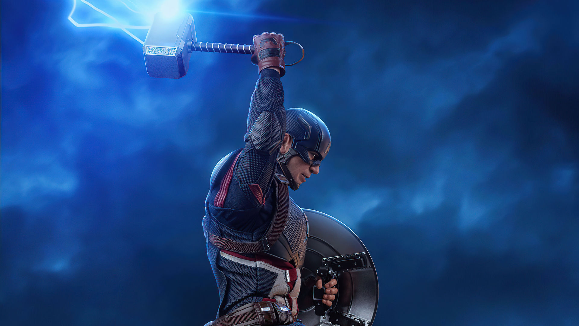 Wallpaper #B70BF Captain America Surrounded by Lightning from Thors Hammer