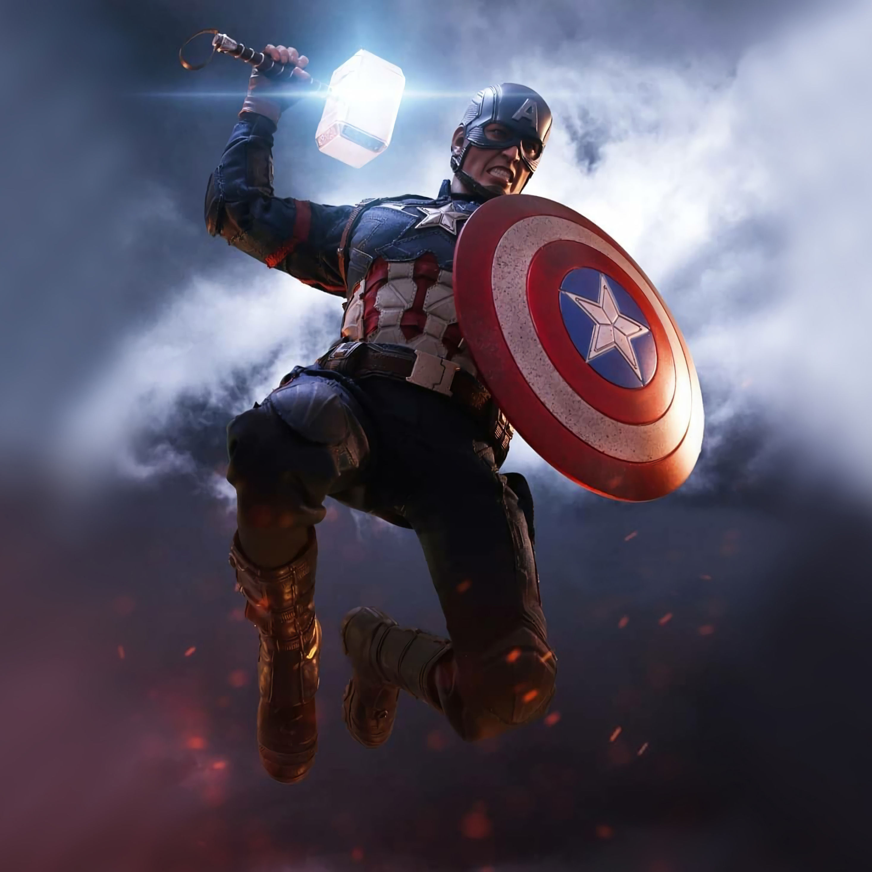 Wallpaper #SEUGj44B7YBJg1BVWZ2Z2 Captain America Wielding Mjolnir in the Midst of Battle