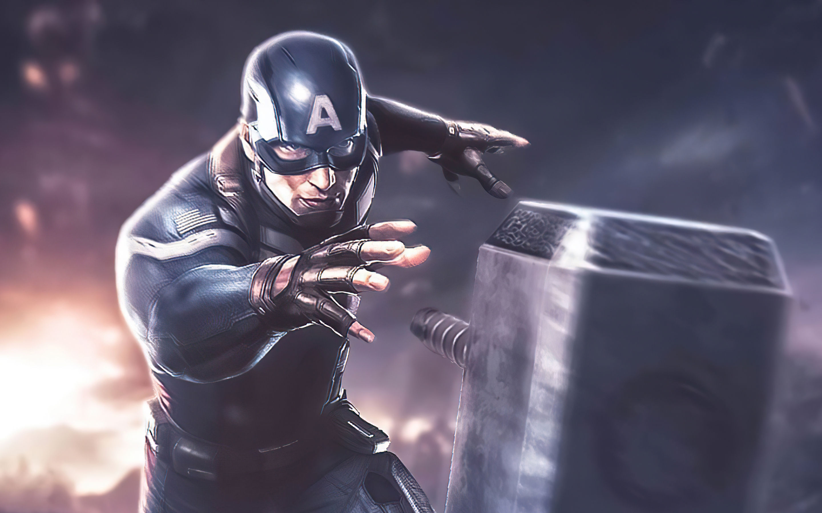 Wallpaper #SEUGj44B7YBJg1BVWZ2Z6 Captain America Wielding Thor's Hammer in the Epic Battle Against Thanos