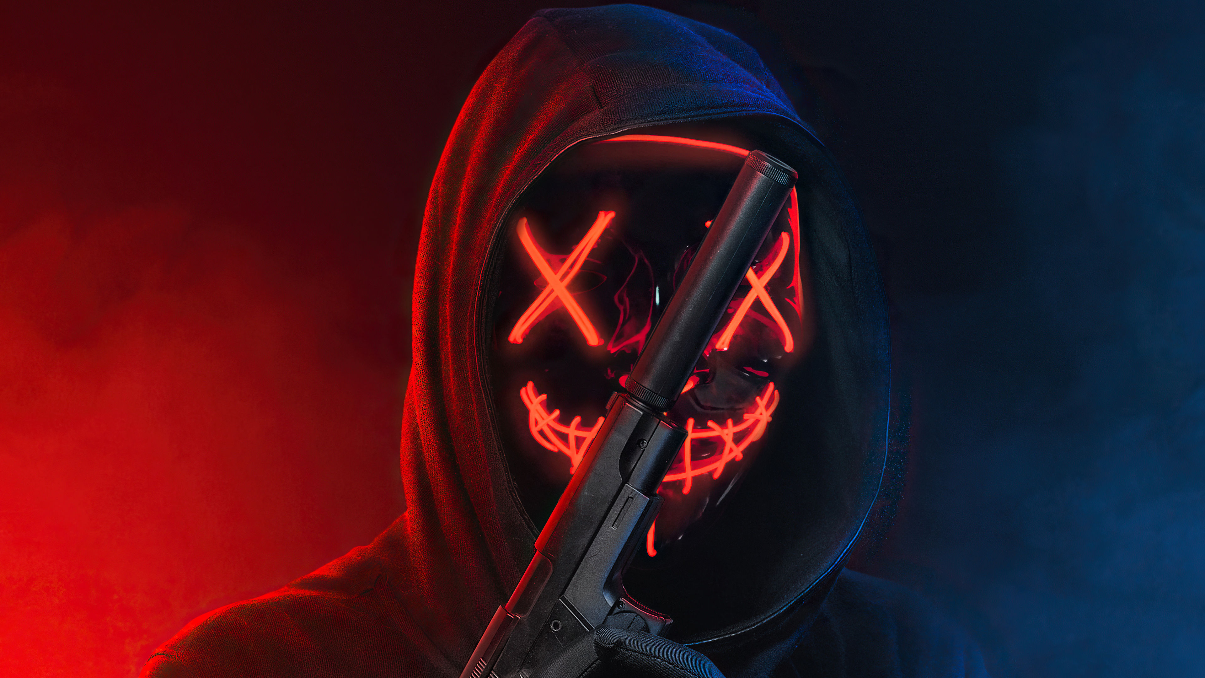 Wallpaper #421CbJcBycdYOYFTknLy60 3840x2160 Glowing Mask Eyes with Gun 4K 4k HD 4K Wallpapersimages