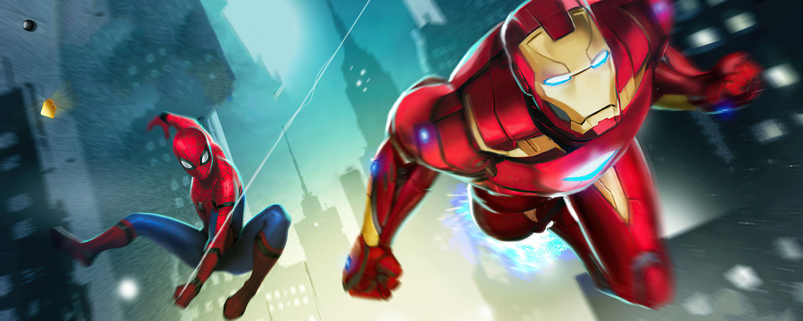 Wallpaper #dGdR9pIBSpphPi3-2IP182 2560x1024 Marvel Puzzle Quest Iron Man and Spiderman 4K Wallpaper