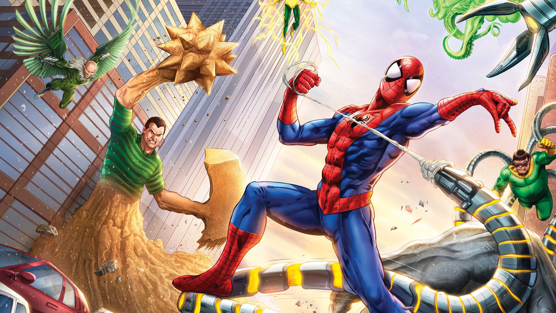 Wallpaper ceb46 1920x1080 Spiderman vs Sinister Six Art Laptop Full HD 1080p HD 4K HD Wallpaper ceb46