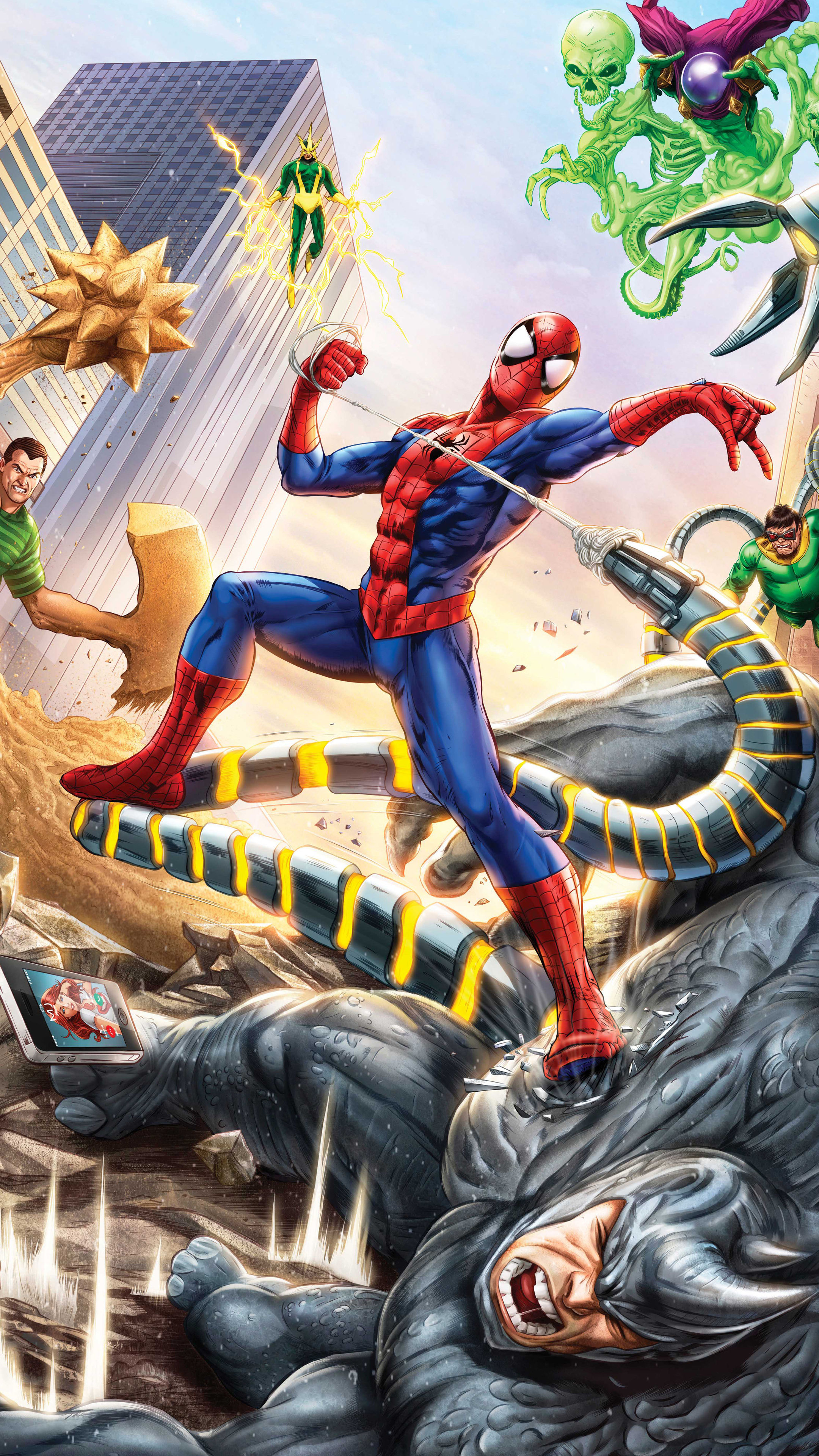 Wallpaper #ceb46 1920x1080 Spiderman vs Sinister Six Art Laptop Full HD 1080p HD 4K