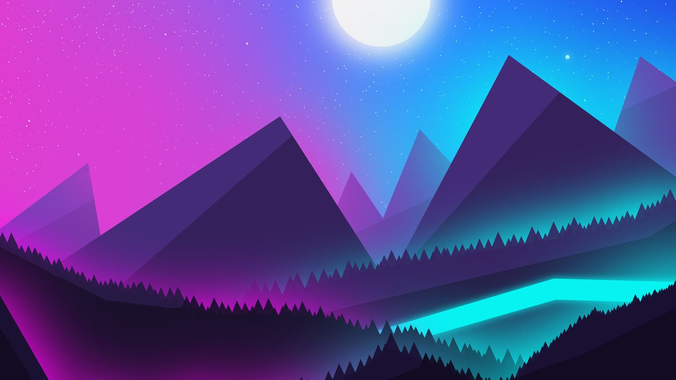 Wallpaper #3ded5 1920x1080 Resolution Mountain Minimalist Night 1080p Laptop Full HD