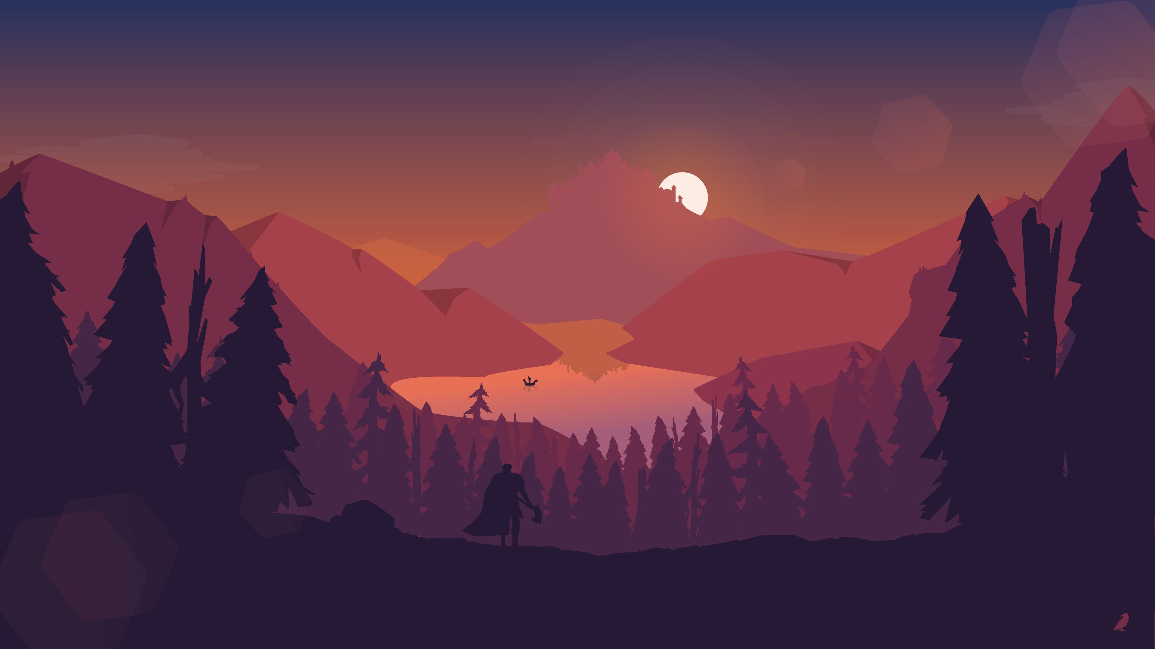 Wallpaper #qh0TLZMBlOZrFDOkGc5n187 3840x2160 Lake Forest Mountains Illustration 4K 4k HD 4K Wallpapers