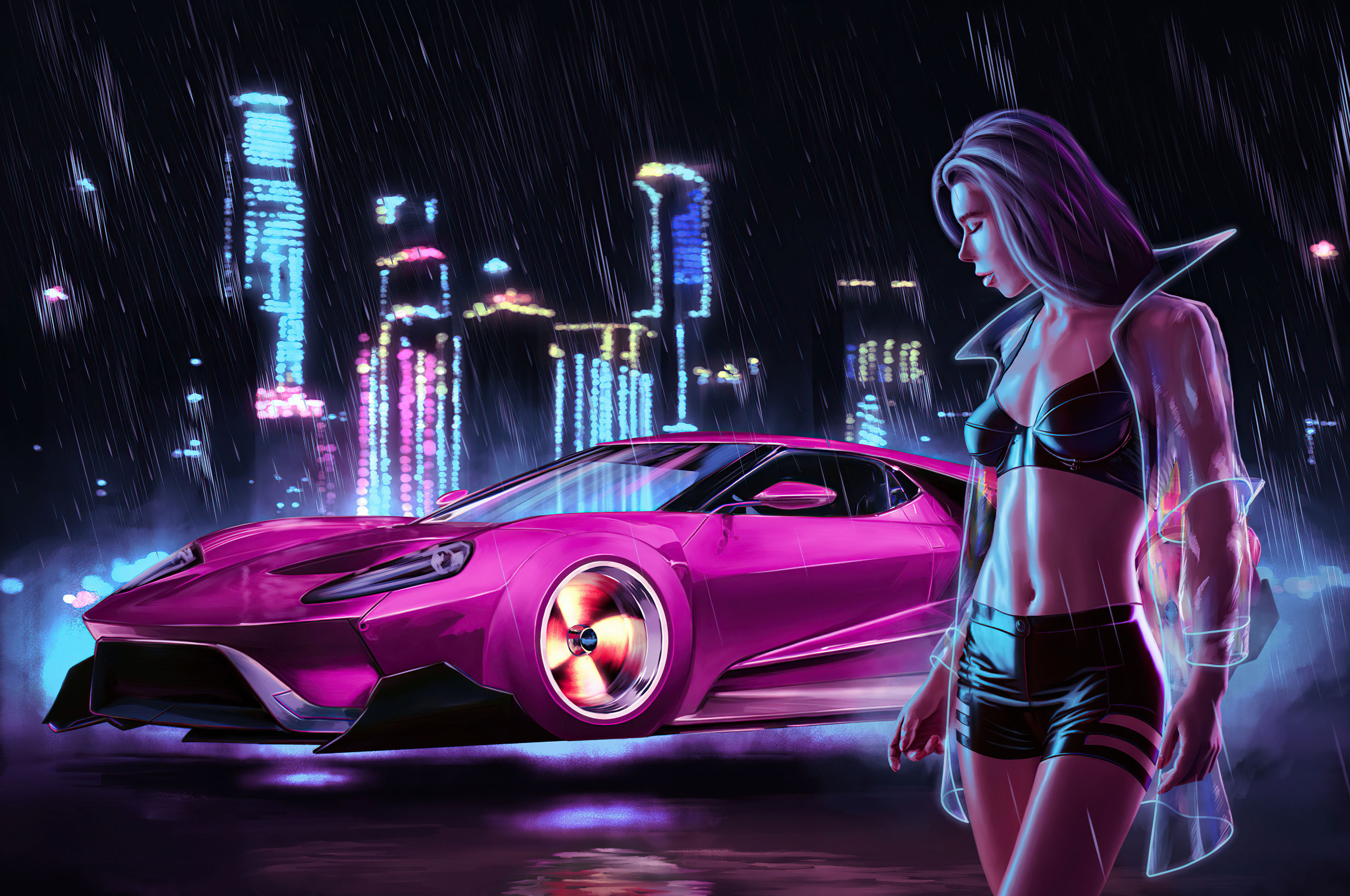 Wallpaper #oUWqlI4B7YBJg1BVAZ8G5 2560x1700 Pink Car Cyberpunk Girl 4K Chromebook Pixel HD 4K Wallpapers