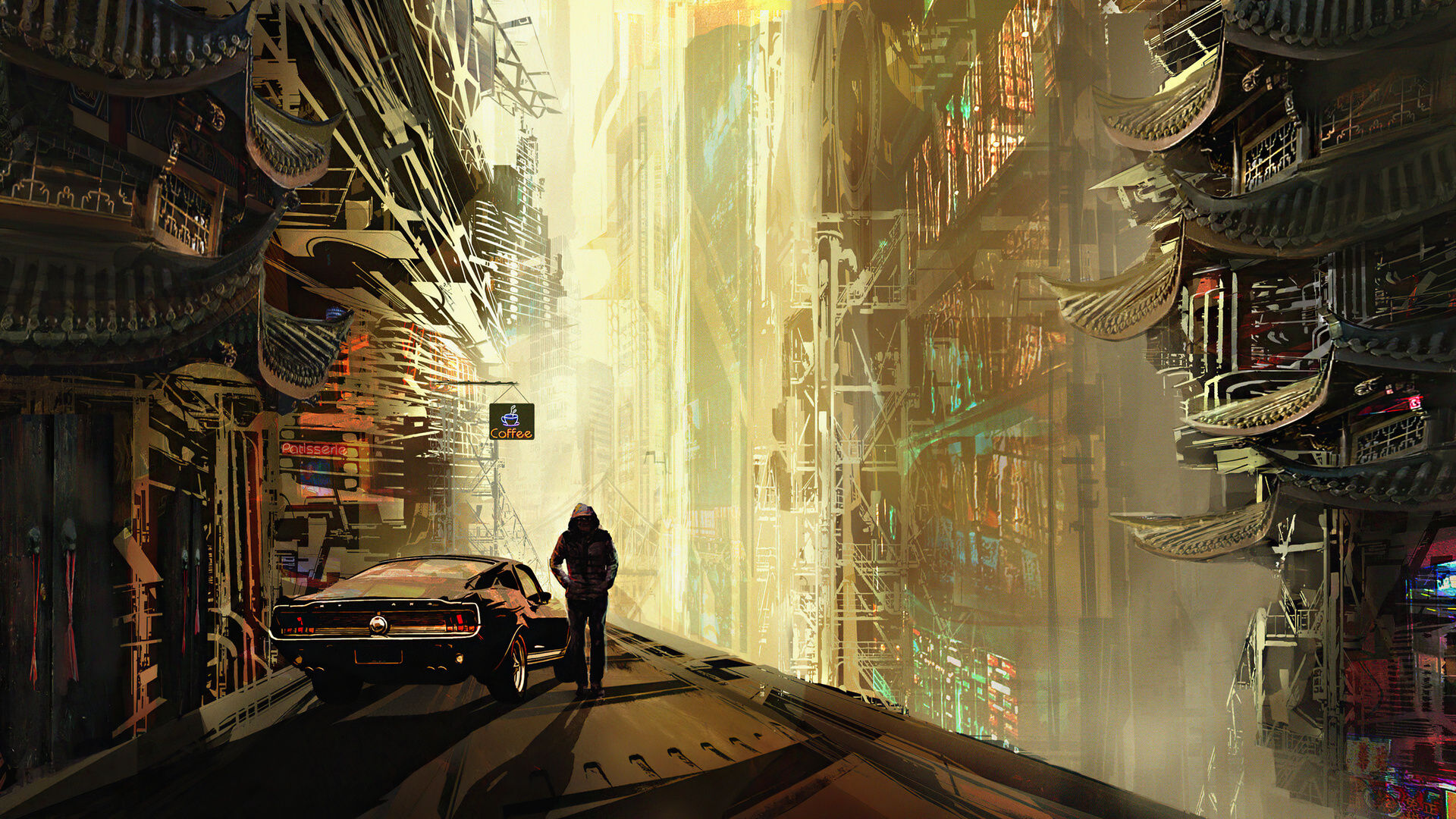 Wallpaper #L22bbJcBycdYOYFTC3Pc21 1920x1080 Ancient Cyberpunk Futuristic City Hoodie Boy 4K Laptop Full