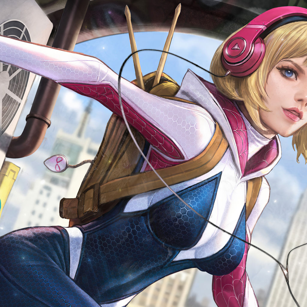 Wallpaper #x_SDOpMBKFX8bn3rH3iq92 1024x1024 Spider Gwen Comic Art 5K 1024x1024 Resolution HD 4K