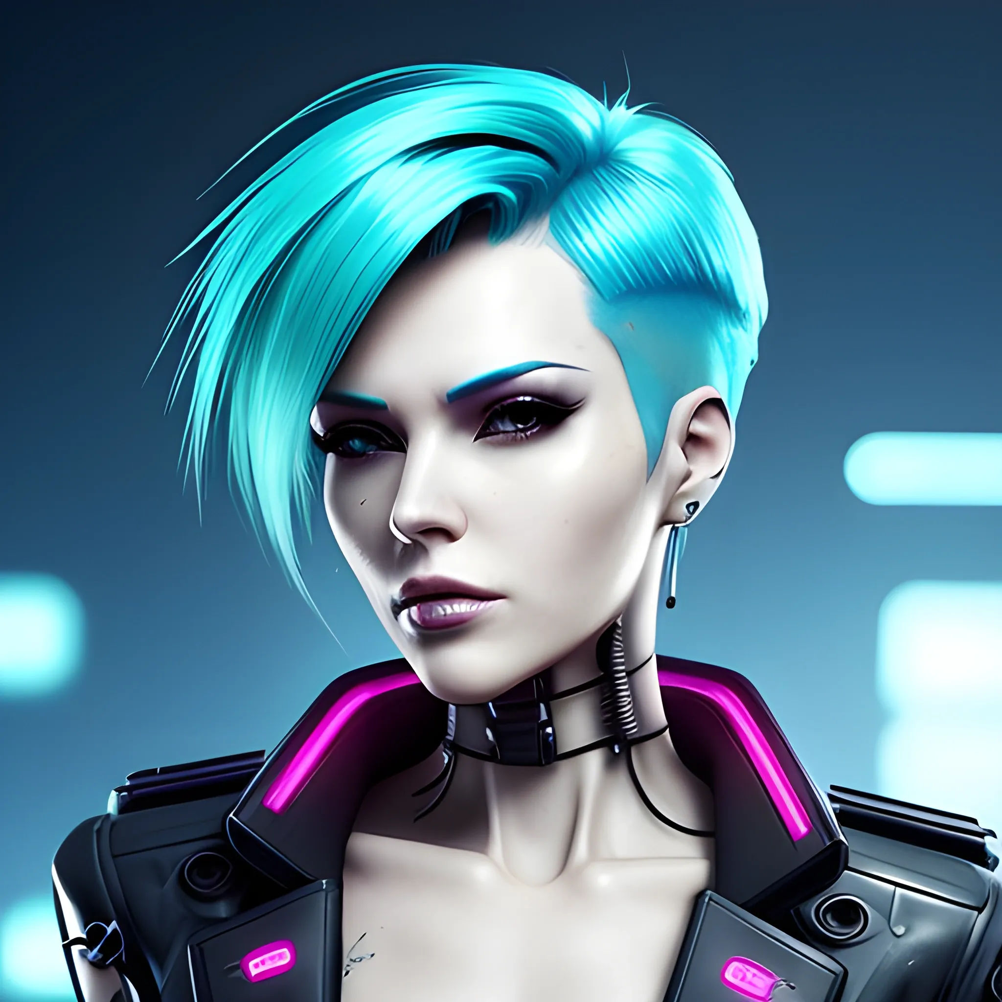 Wallpaper #qaU3MpMB0vj5YdARIdMY94 Beautiful Female Executive Cyberpunk Theme Short and Neat Cyan