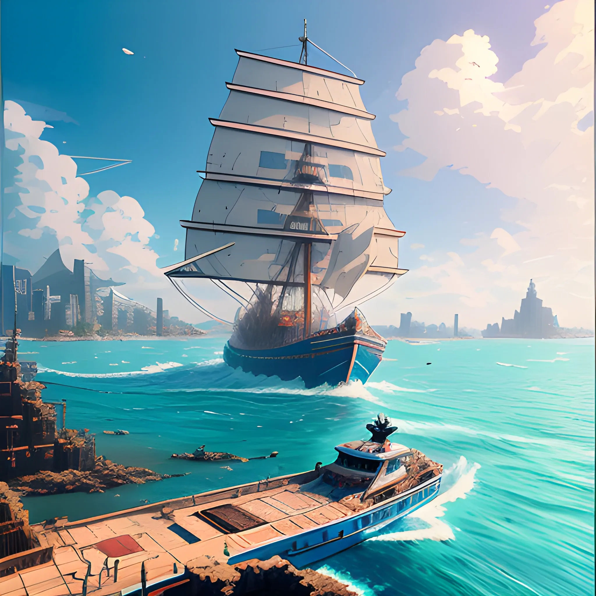 Wallpaper #Ymcr7JIBSpphPi3-aVFR282 Anime City One Piece Landscape View Boat in Ocean Ultra Rea