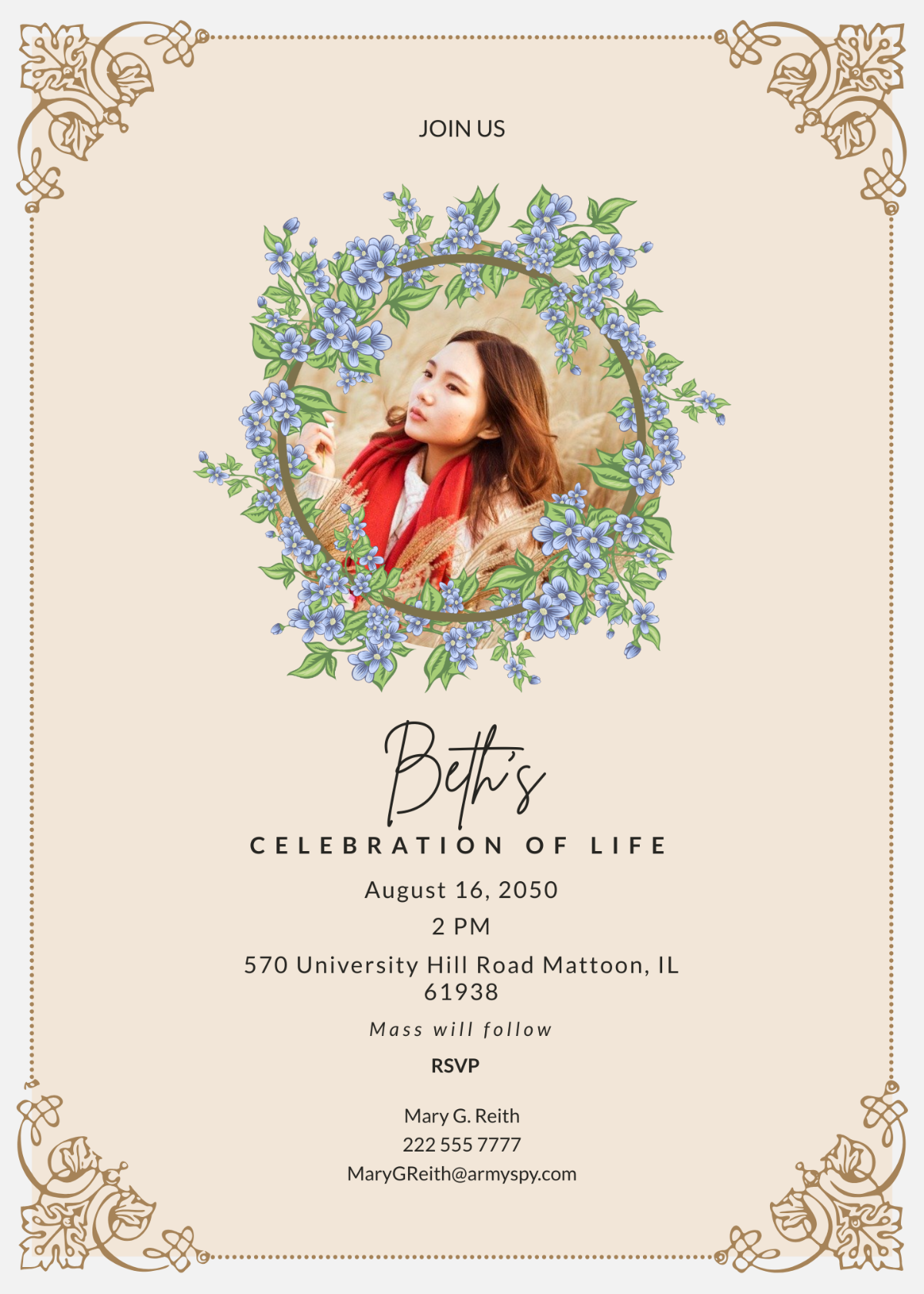 Wallpaper #i2cP5pIBSpphPi3-eTKB324 Wildflower Celebration of Life Funeral Invitation Template Edit