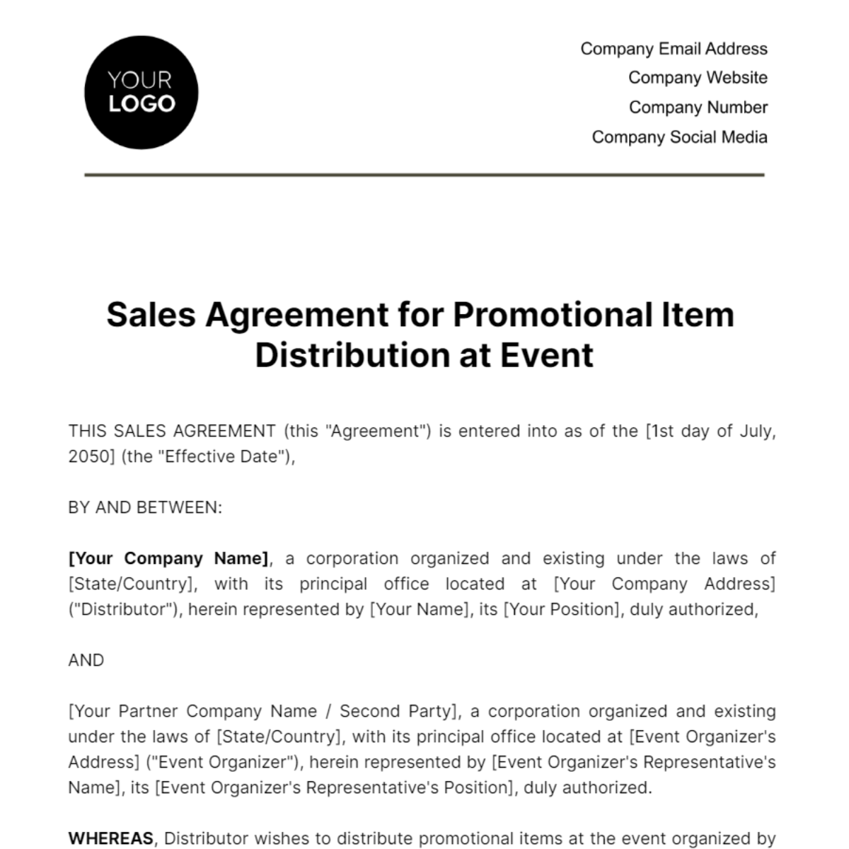 Wallpaper #fmeh-pIBSpphPi3-95Fq495 Sales Agreement for Promotional Item Distribution at Event Template