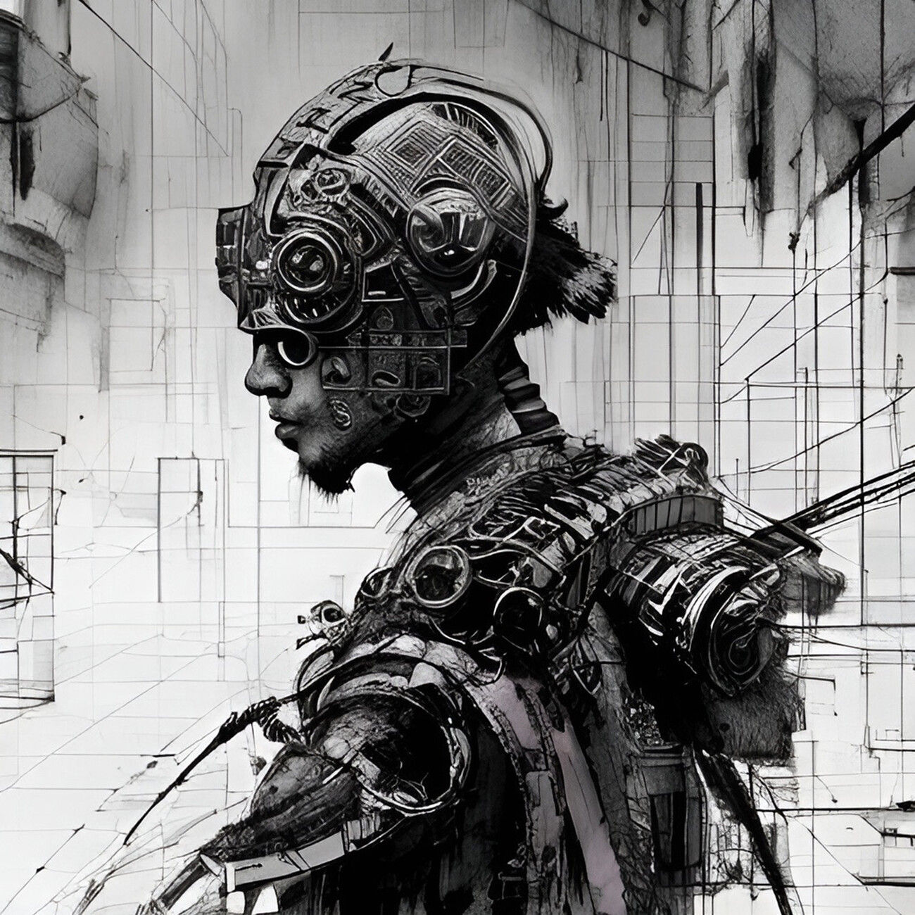 Wallpaper #NBkBBI8BtGB6xQ78qU0e6 Kunstneriske Illustration Futuristic Cyberpunk Samurai Europosters