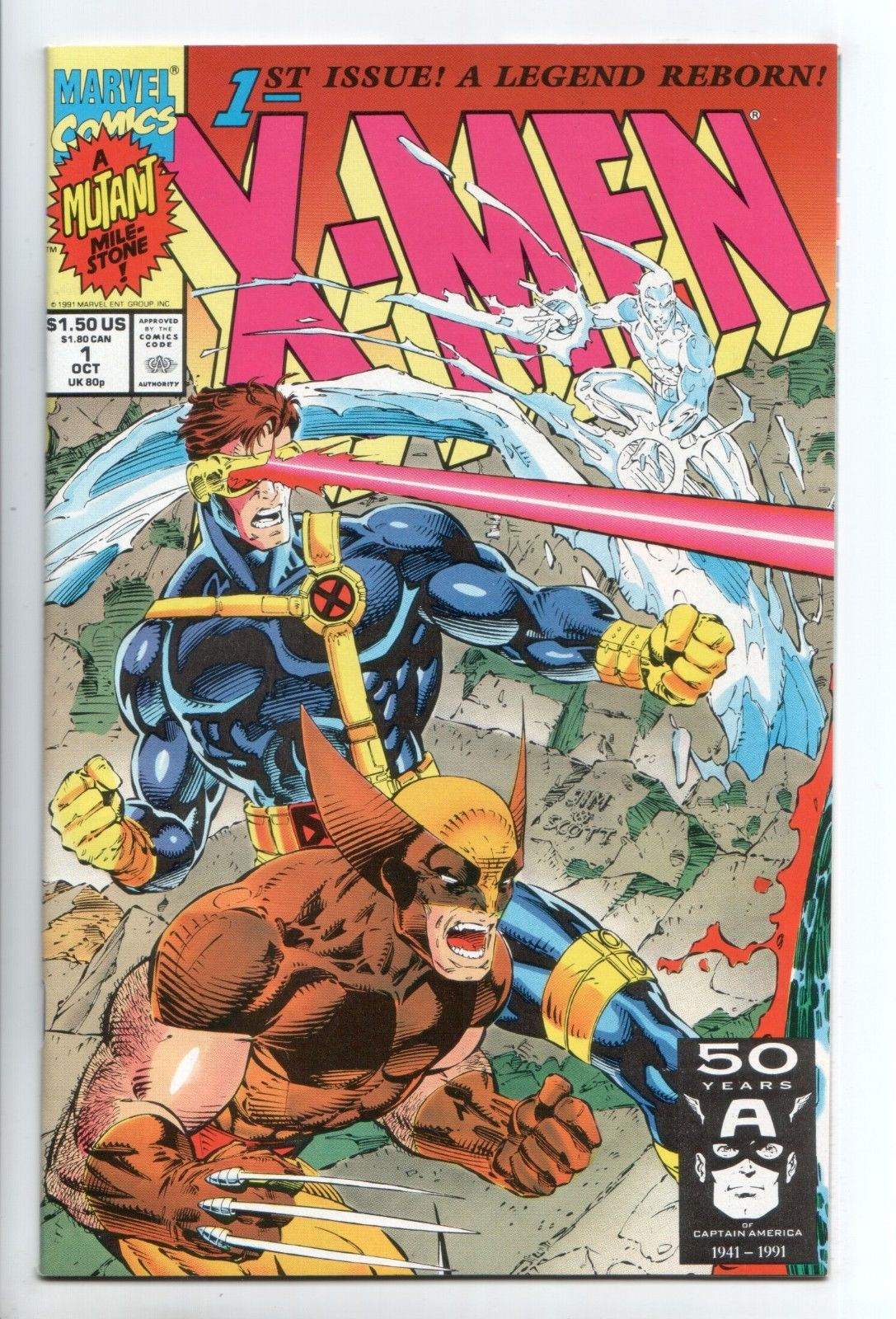 Wallpaper #4xn3H48BtGB6xQ78lXwK47 X Men 1 Cyclops Wolverine Cover Jim Lee Art Marvel 1991 Vf