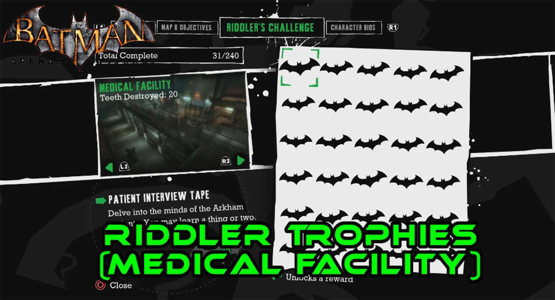 Wallpaper #GxnMLo8BtGB6xQ78r5ab33 Batman Arkham Asylum Medical Facility Riddler Trophies