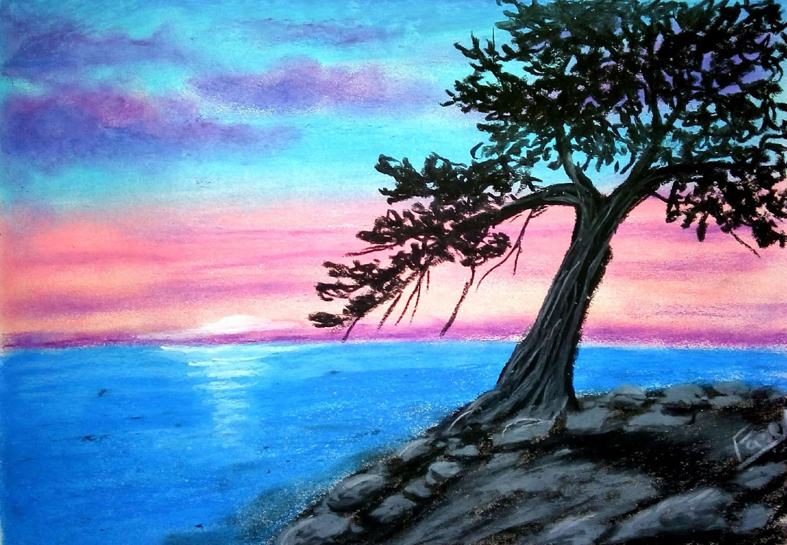 Wallpaper #18733 Pastel Painting Tree at Sunset Original Work Pastel Painting Etsy