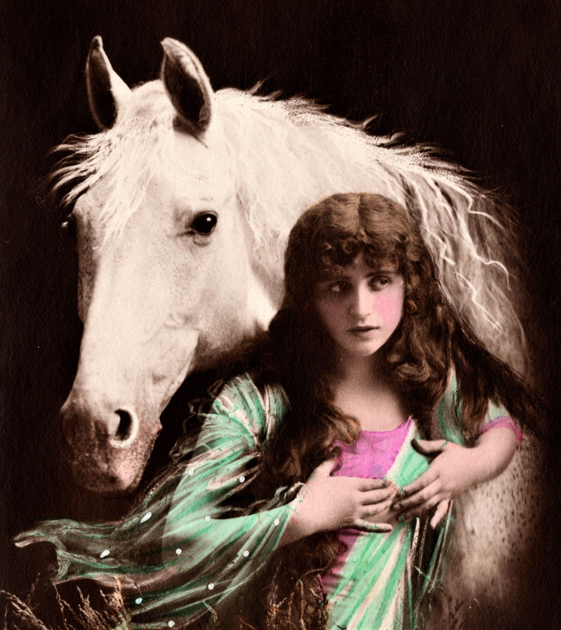 Wallpaper #8h2ULJMBlOZrFDOkIMqE75 Portrait of a Pretty Young Woman and Her Beautiful White Horse the