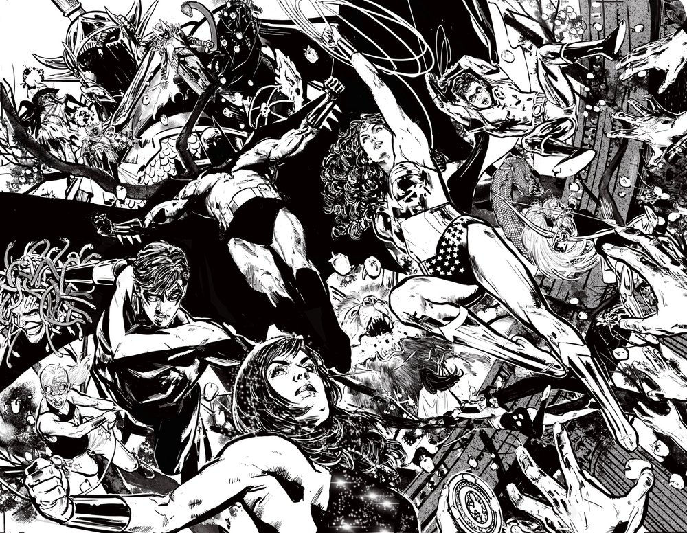 Wallpaper #qx0ULpMBlOZrFDOkP9JS164 Phil Jimenez Gods of Gotham Print Bw Version Batman Wonder Woman