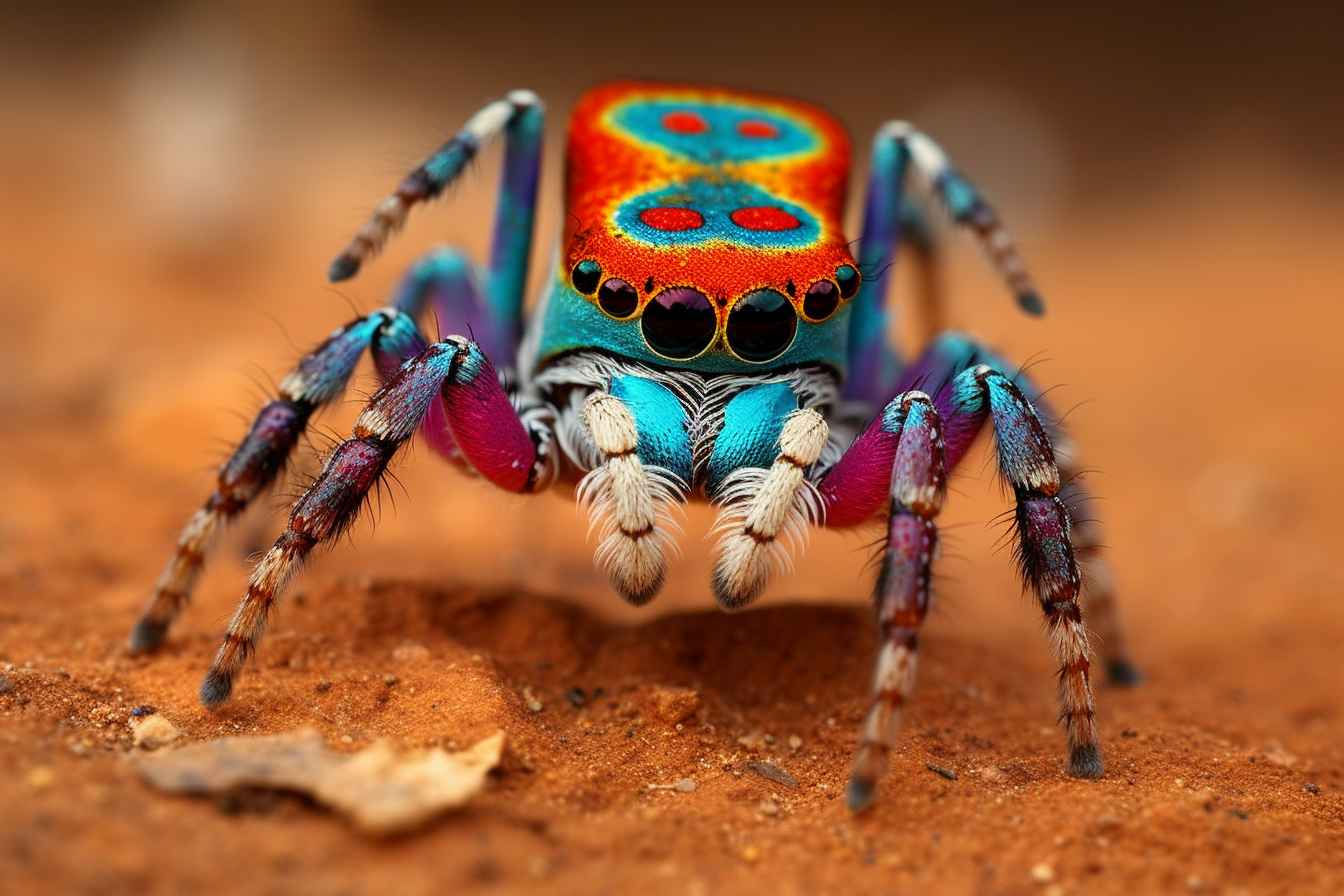 Wallpaper #nmcSDpMBSpphPi3-3ej164 Peacock Spider Macro Landscape Prompt Library