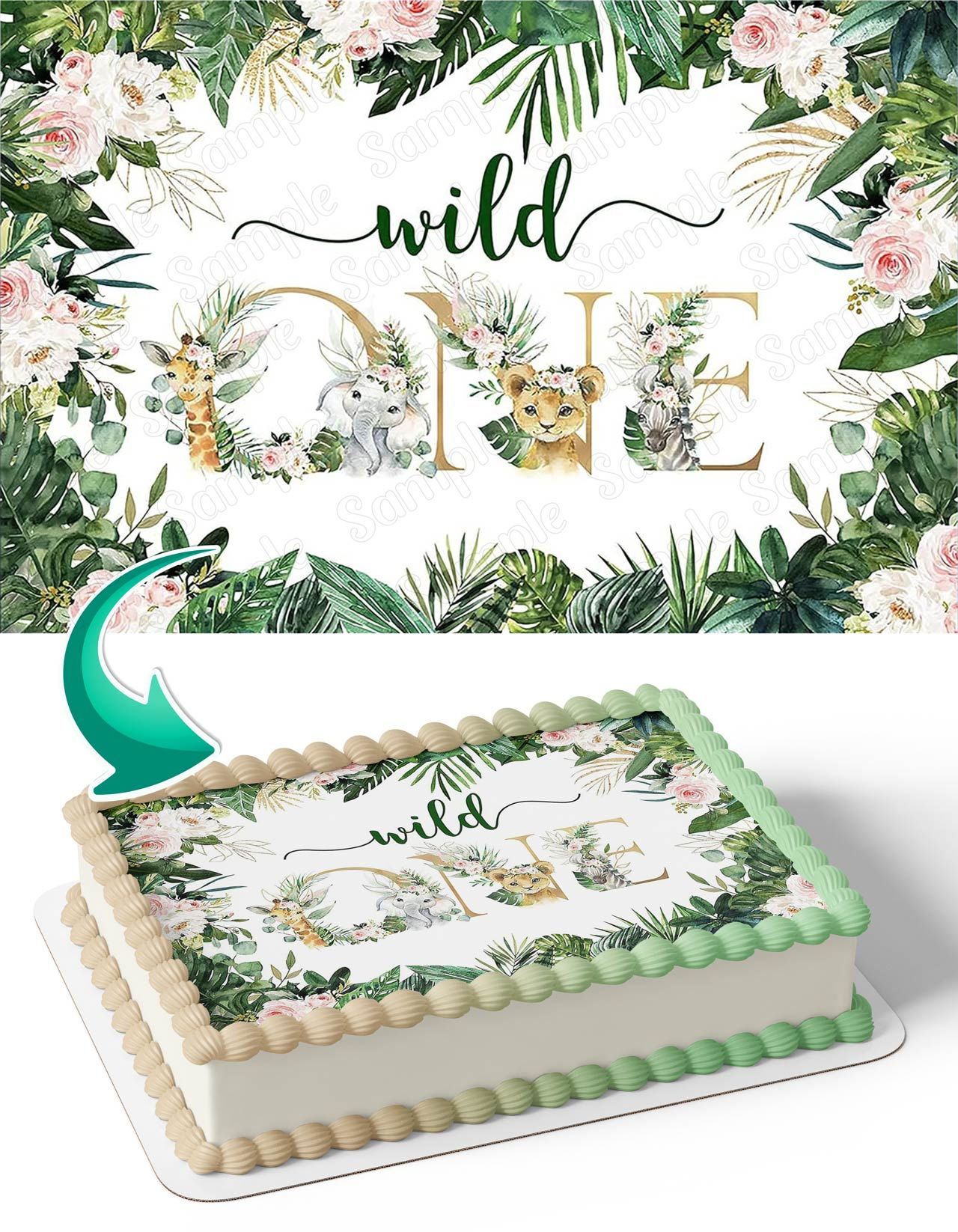 Wallpaper #Y3fvJ5MB-pgBXx6056hz247 Safari Wild One Jungle Zoo Animals Green Leaves Edible Cake Toppers