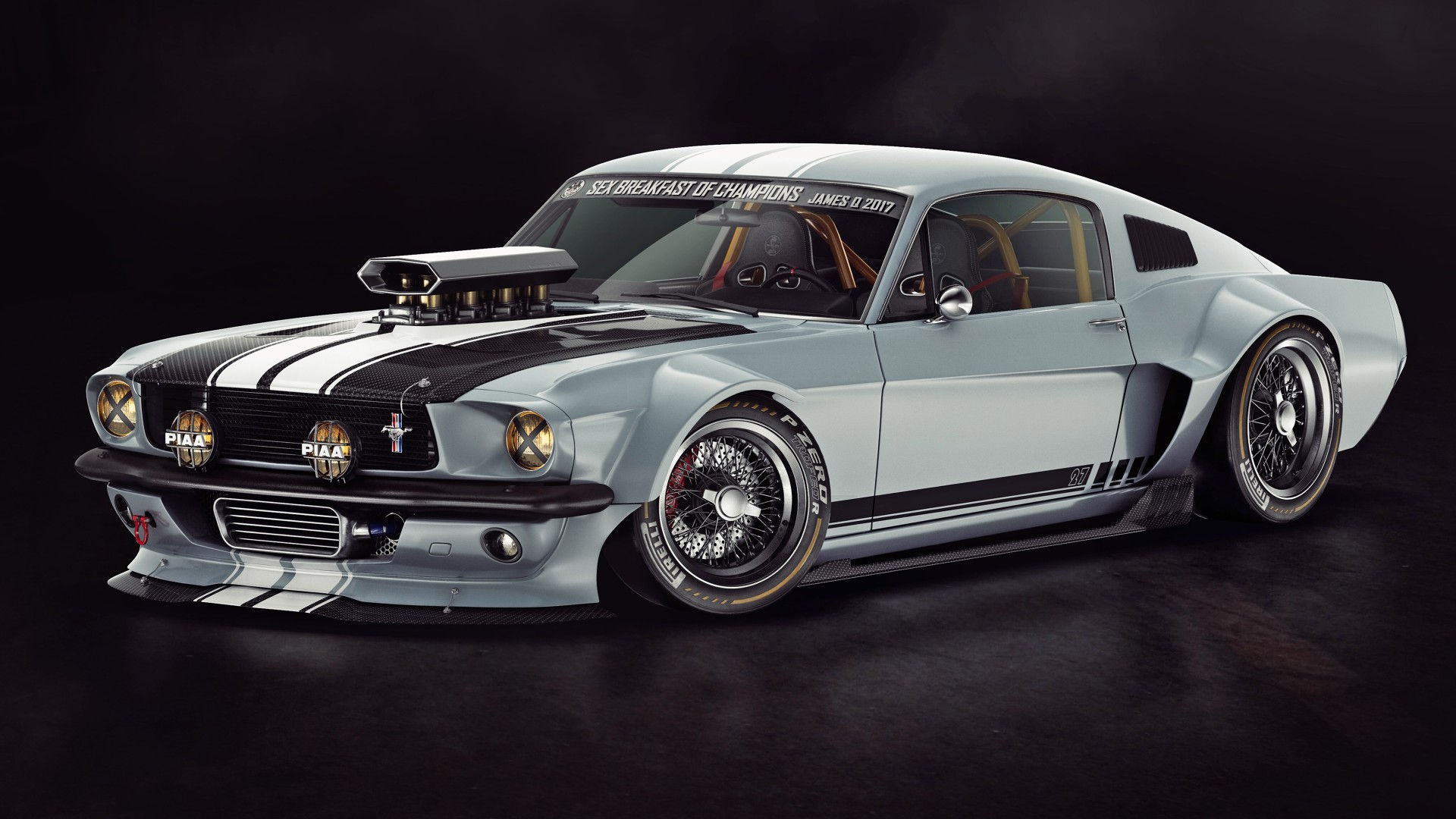 Wallpaper #nUUgl44B7YBJg1BVN6AP56 A Gray Custom Ford Mustang with a Black Racing Stripe
