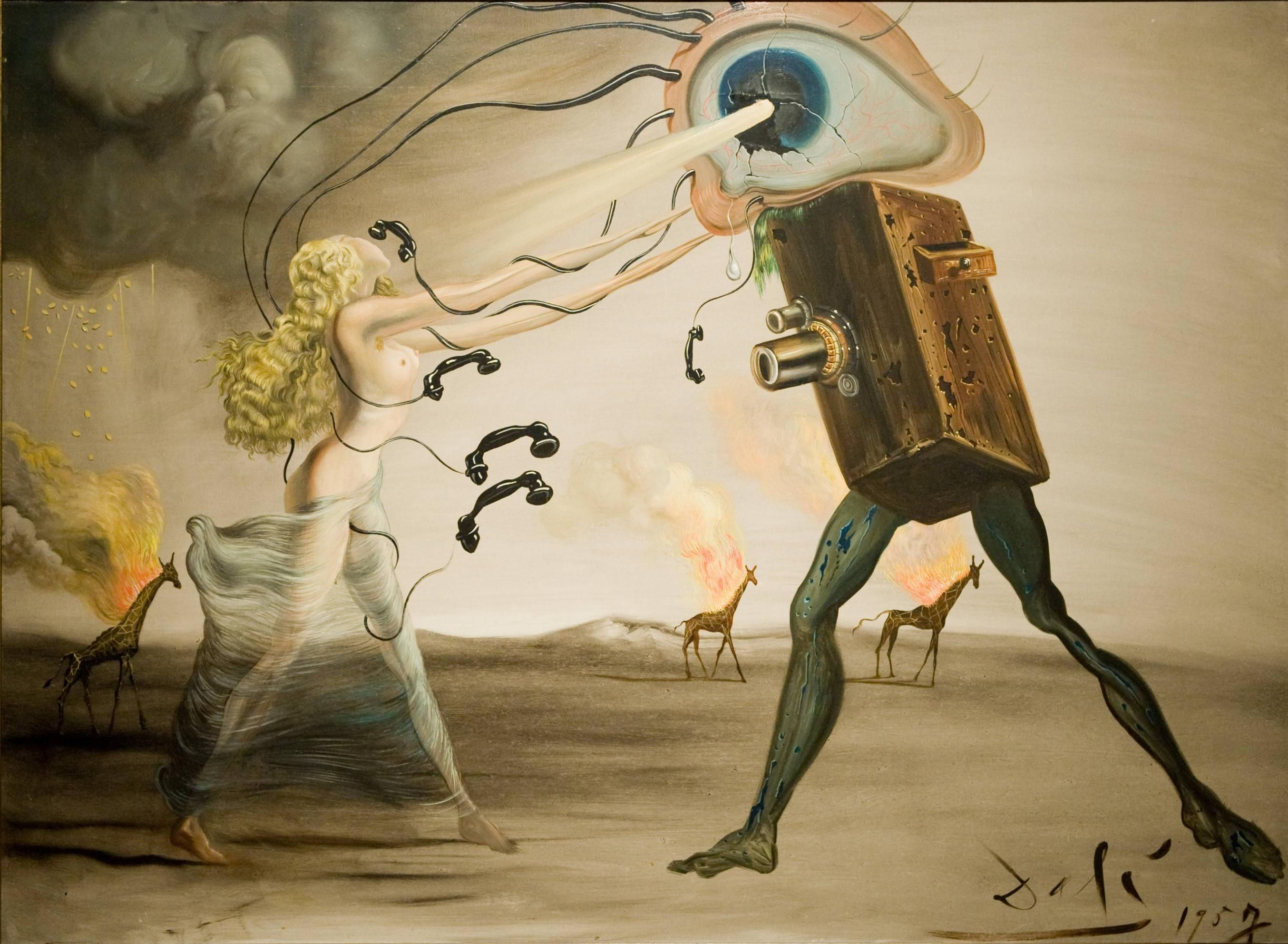 Wallpaper #gGfoDJMBSpphPi3-KuHk199 Surrealist Painting by Salvador Dali Burning Giraffes and Telephones